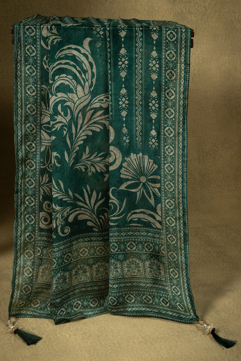 Deep Emerald Green Mirror Work Muslin Readymade Set