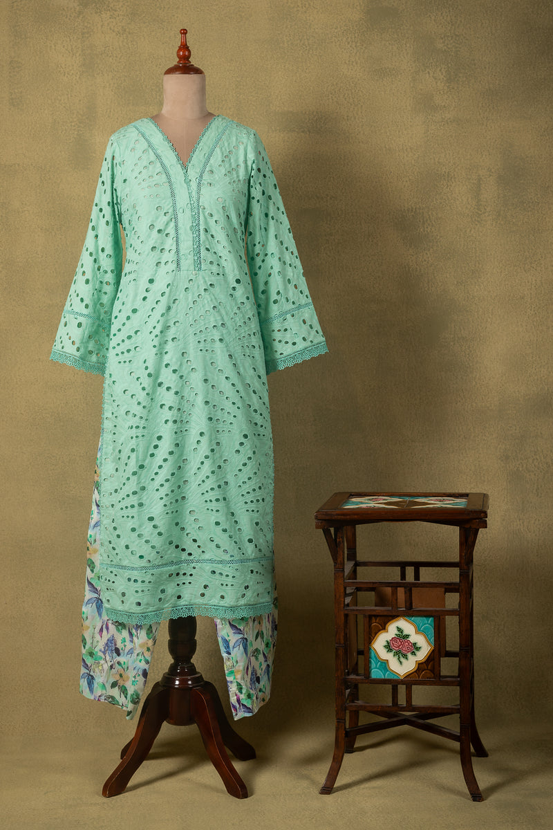 Seafoam Green Schiffli Cotton Readymade Set
