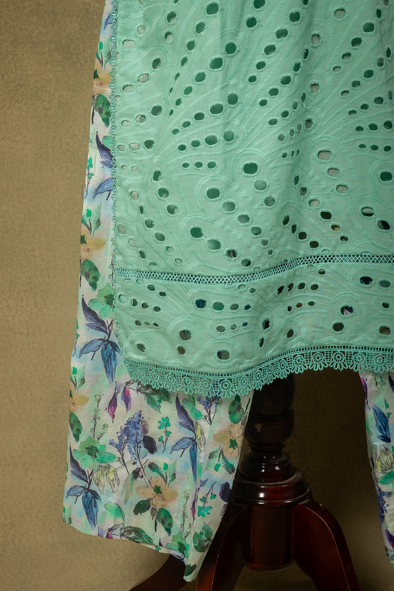 Seafoam Green Schiffli Cotton Readymade Set