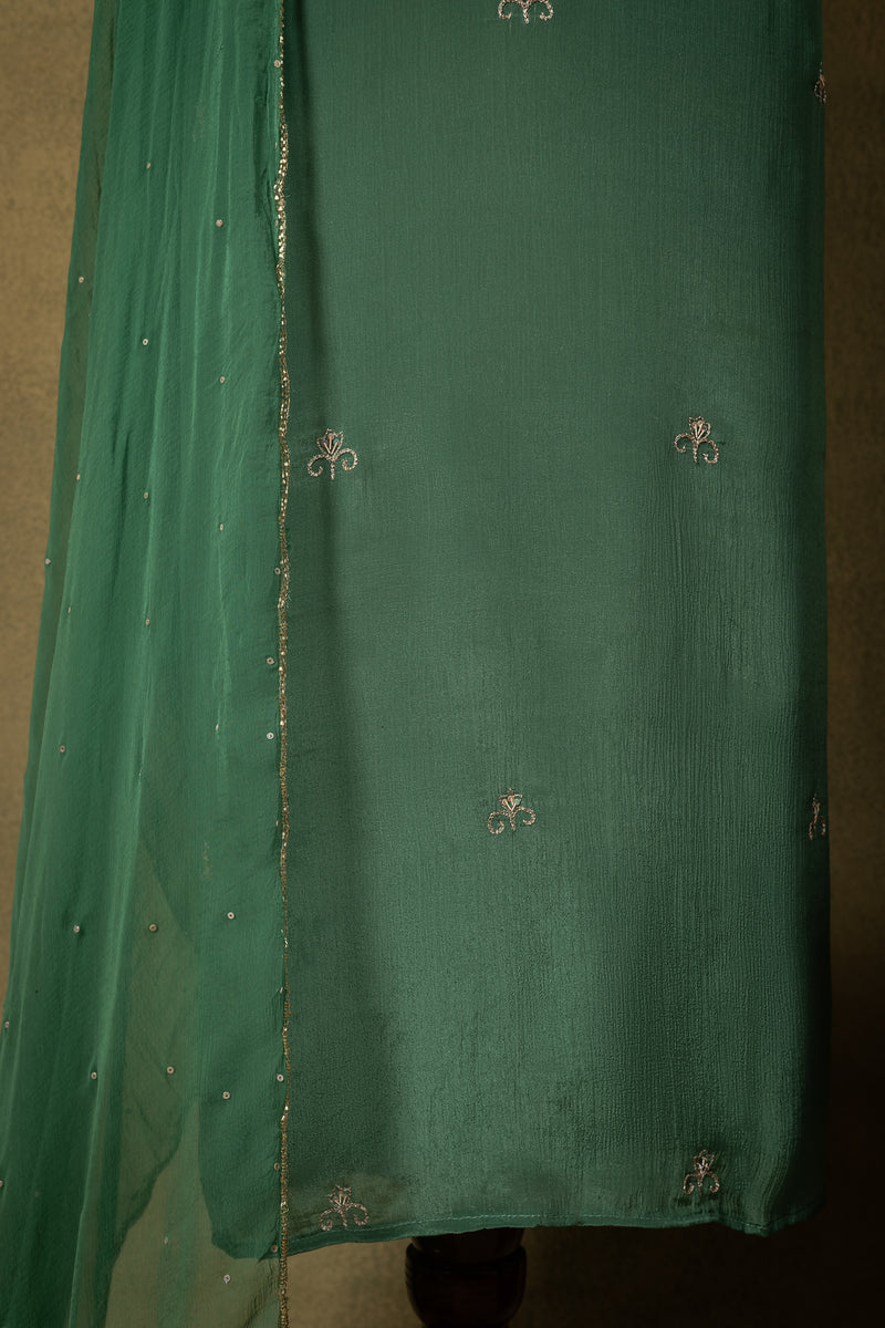 Green Chinon Embroidered Unstitched Suit