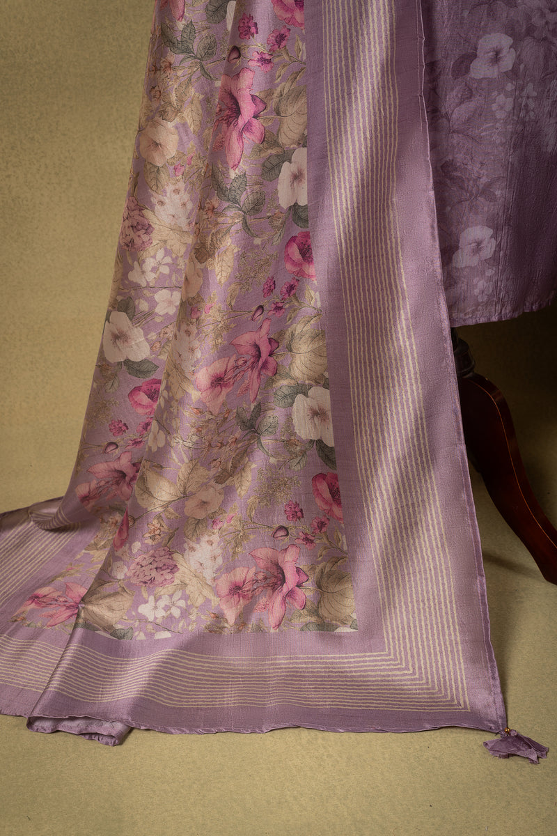 Mauve Silk Blend Floral Embroidered Unstitched Suit