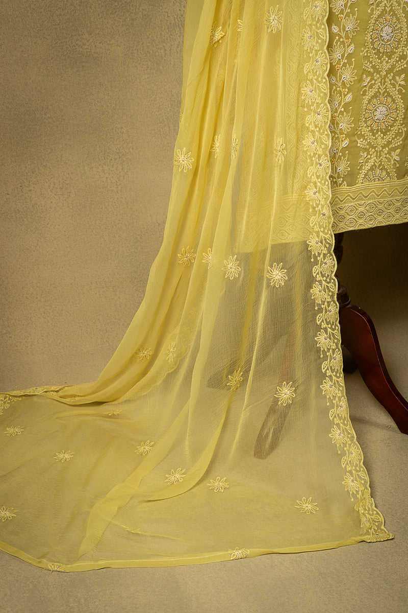 Yellow Chikankari Unstitched Suit Set Sterling House