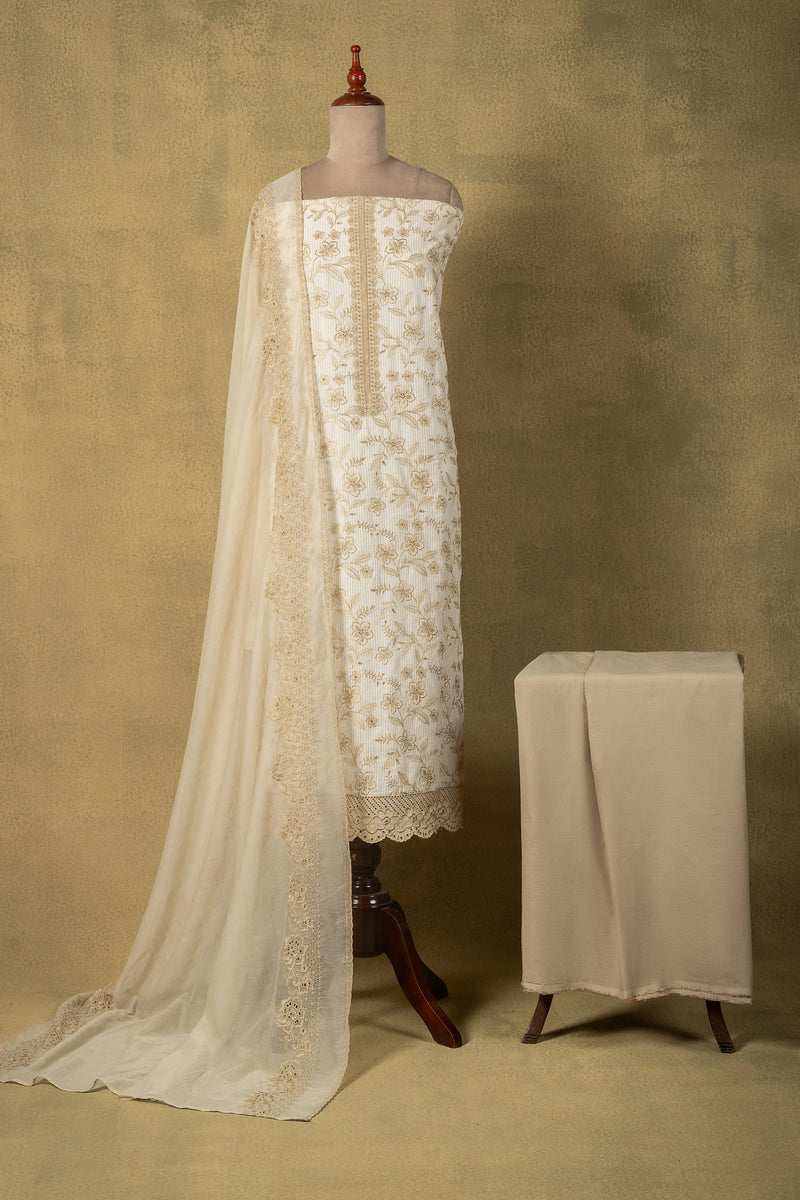 Off-White Cotton Embroidered Unstitched Suit