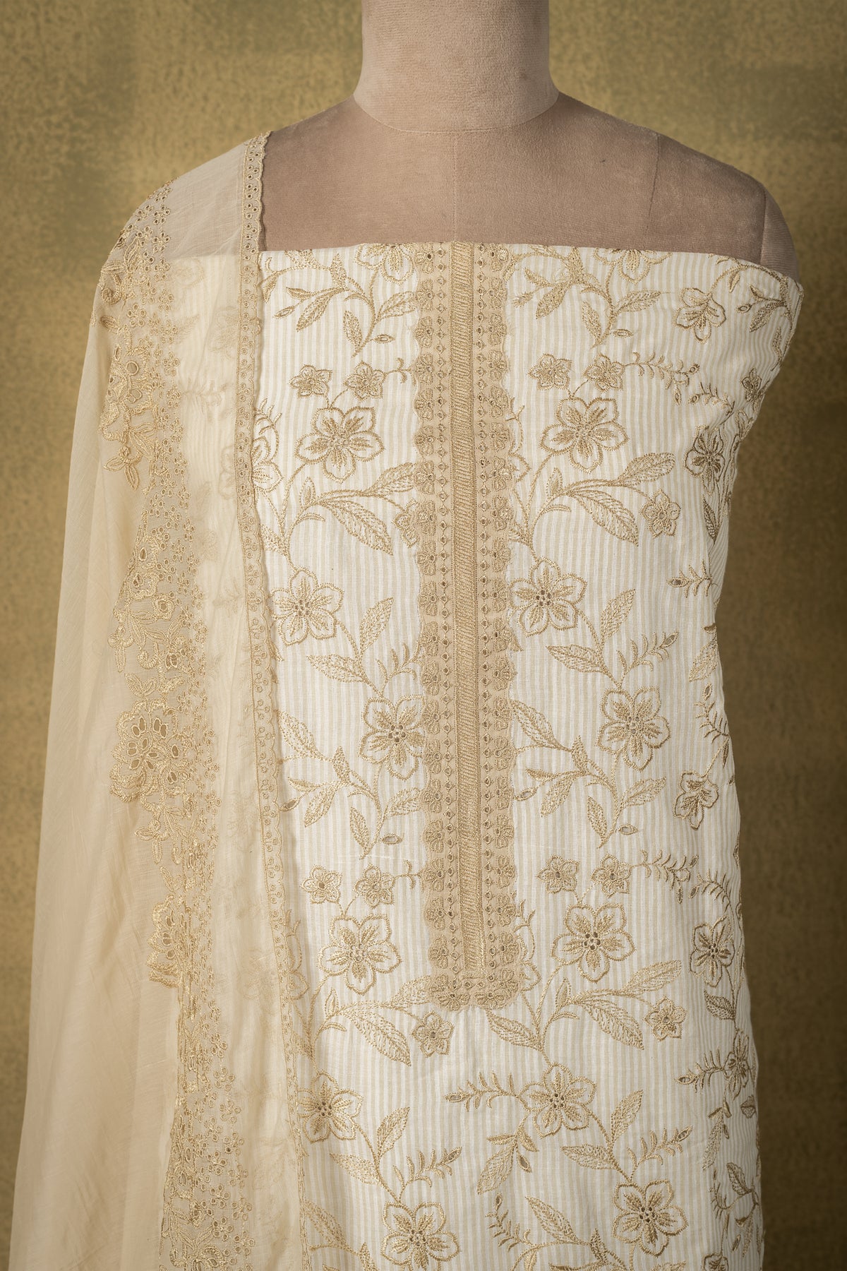 Off-White Cotton Embroidered Unstitched Suit