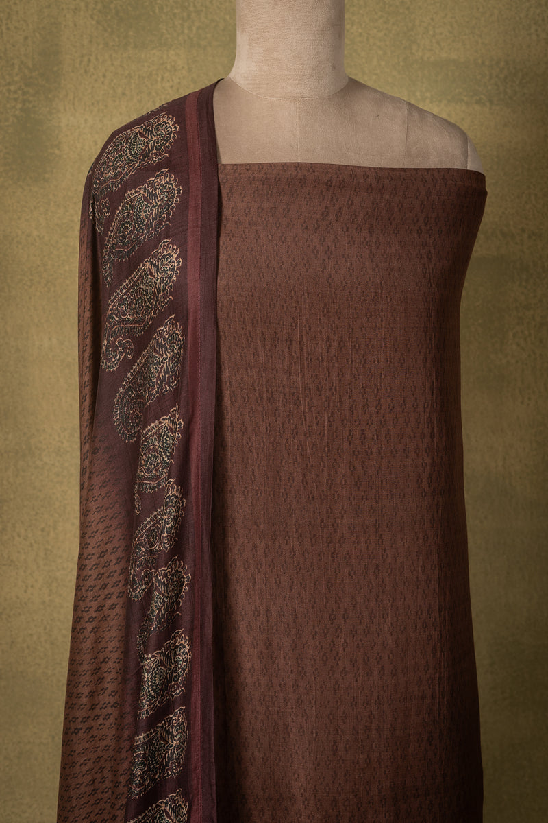 Dark Brown Ombre Soft Silk Printed Unstitched Suit