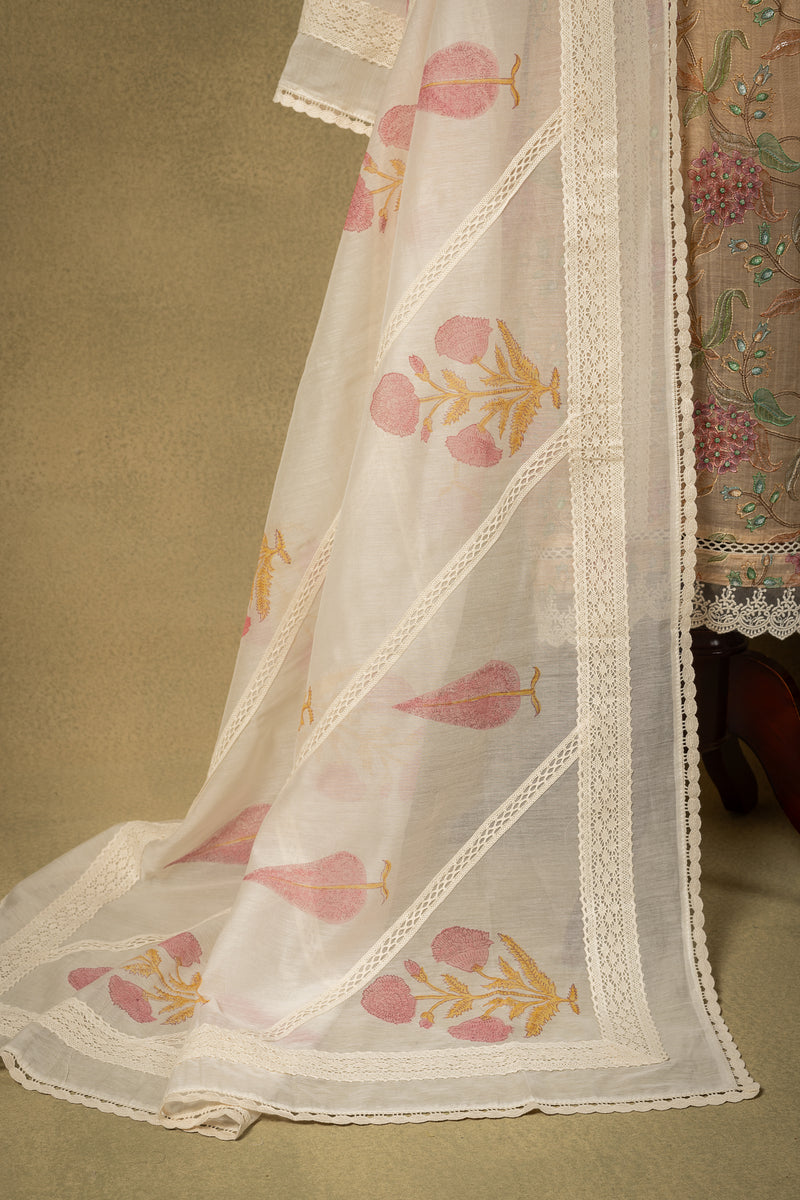 Yellow Mul Floral Embroidered Unstitched Suit