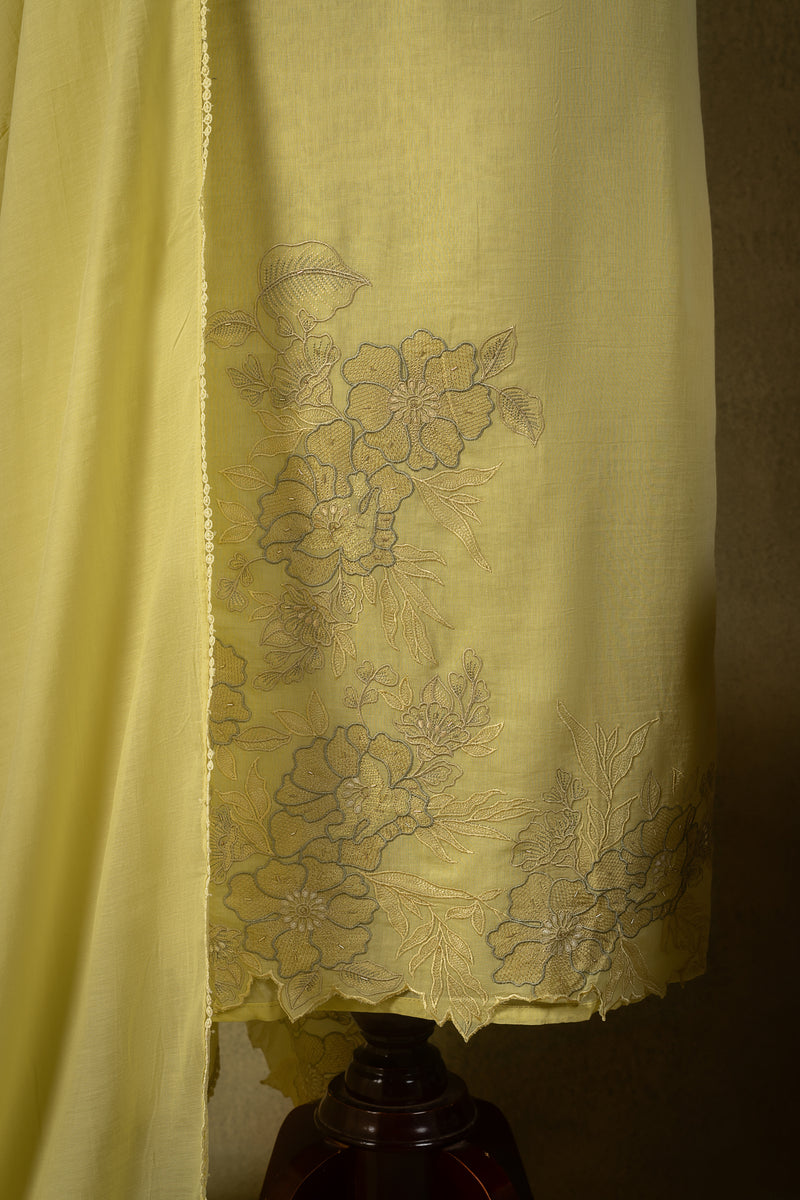 Pastel Yellow Embroidered Mul Unstitched Suit