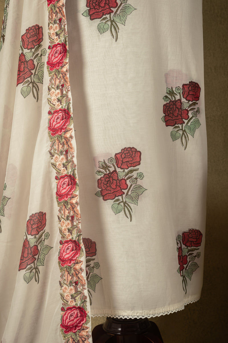 White Floral Embroidery Unstitched Suit Set Sterling House