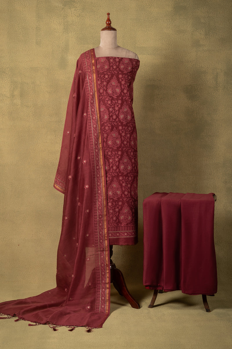 Deep Maroon Paisley Embroidered Mul Unstitched Suit Sterling House