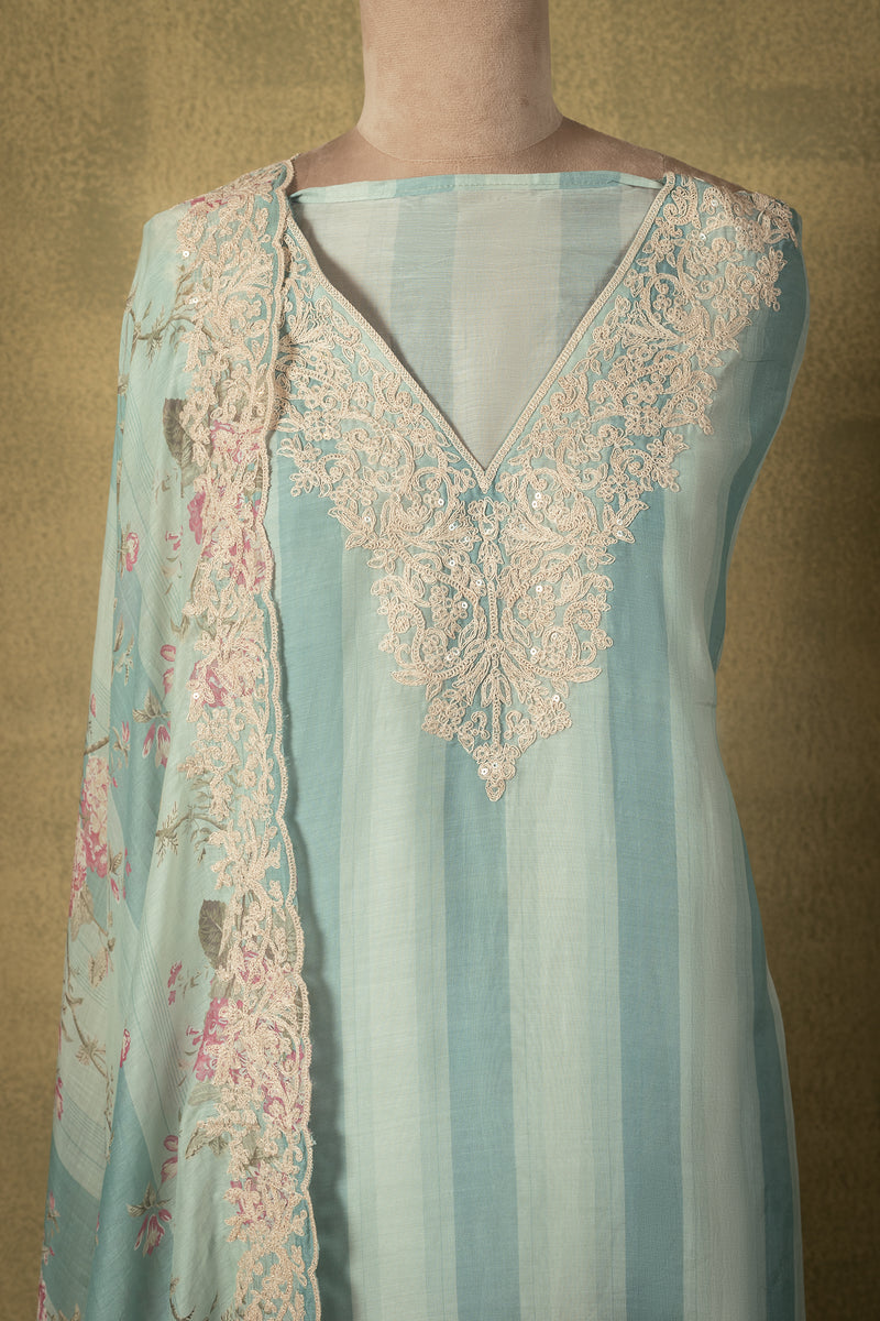 Blue Striped Muslin Embroidered Unstitched Suit Sterling House