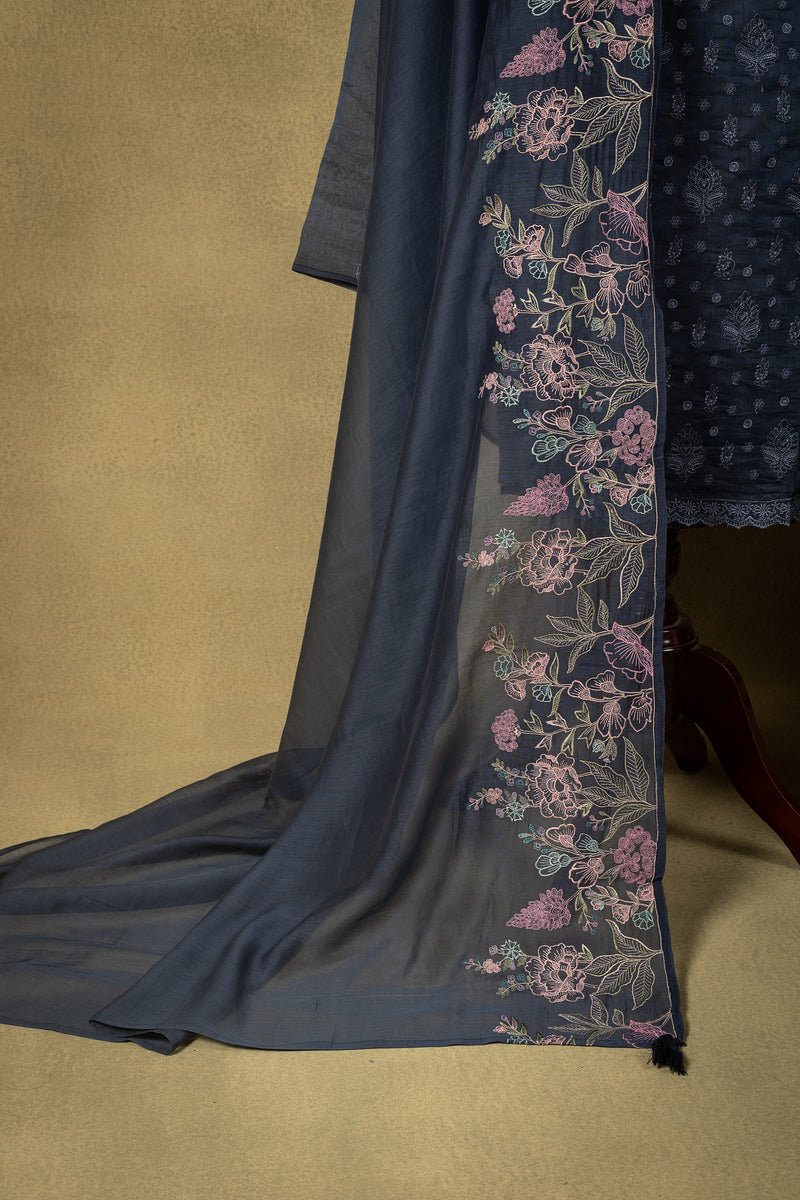 Slate Blue Linen Cotton Embroidered Unstitched Suit Sterling House