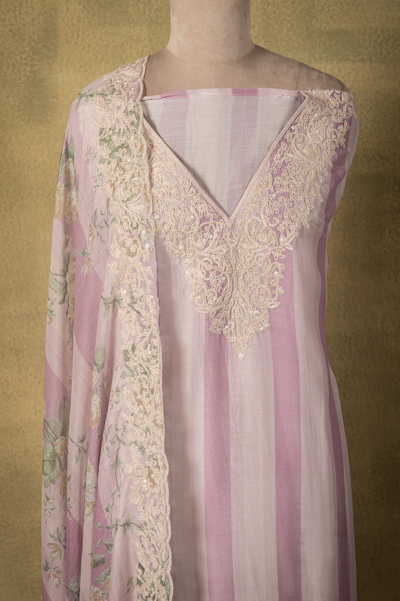 Dusty Mauve Striped Muslin Embroidered Unstitched Suit Sterling House