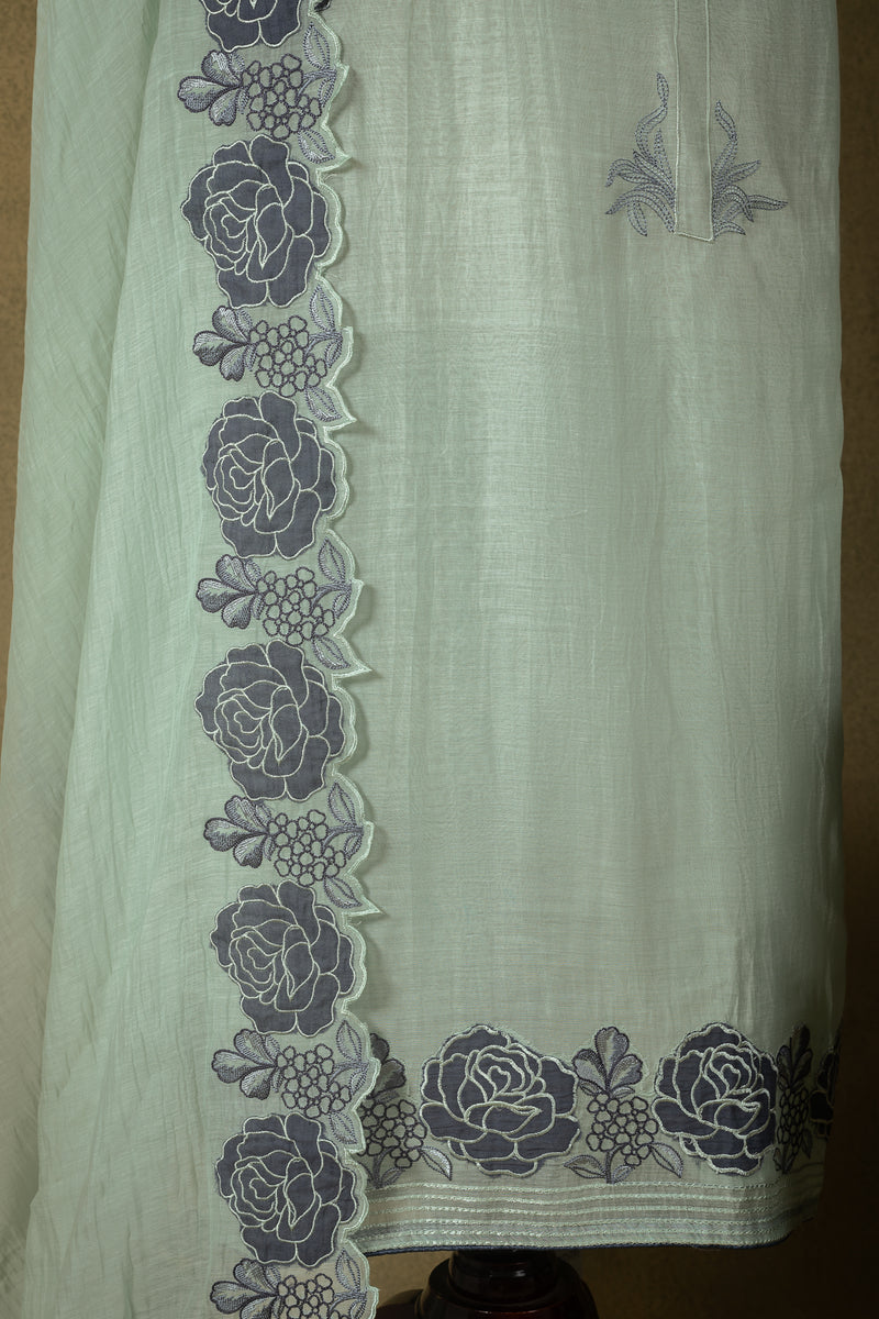 Mint Green Floral Embroidered Mul Unstitched Suit
