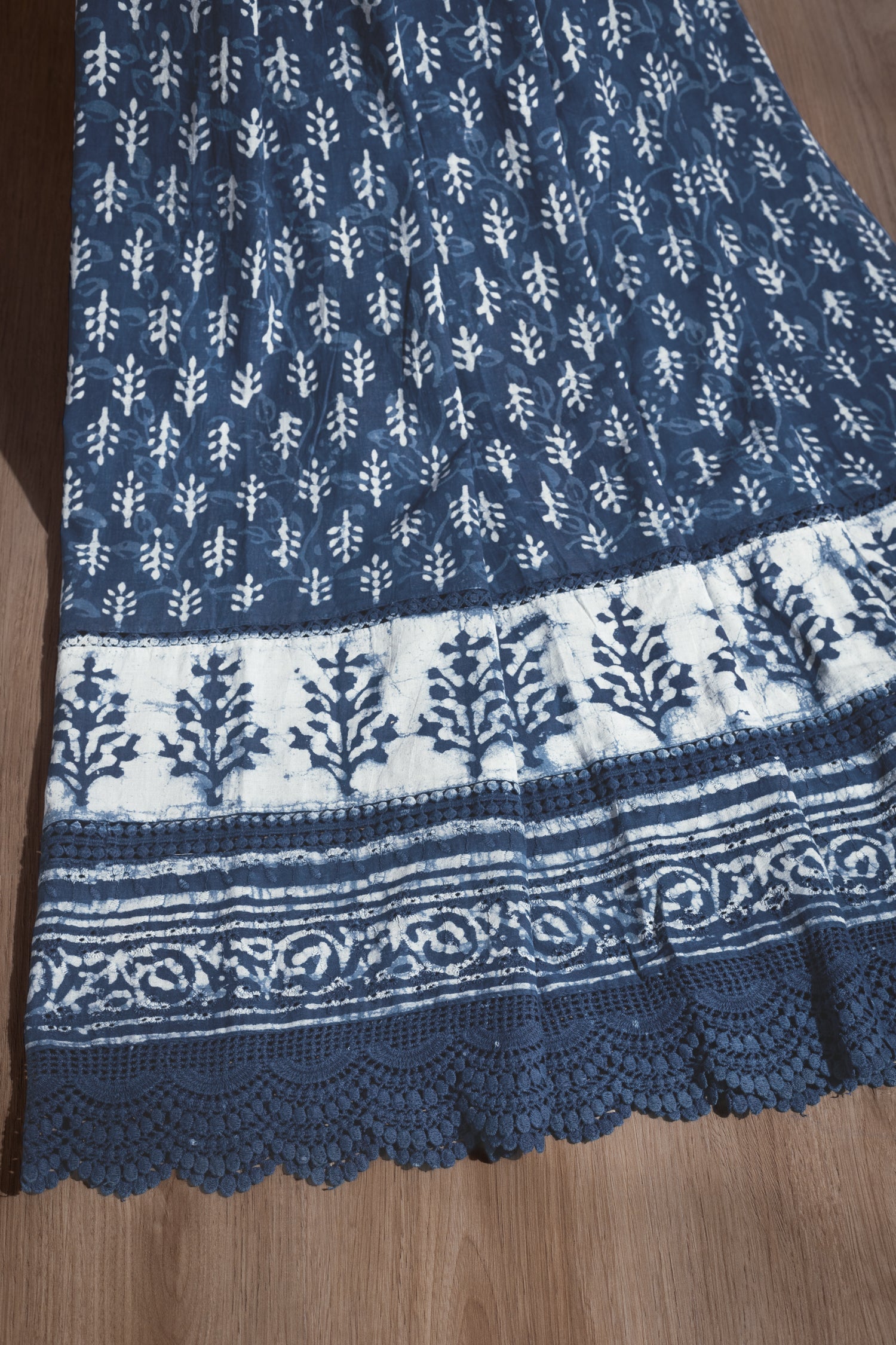 Afreen Organic Blue Printed Lace Cotton Fabric Sterling House