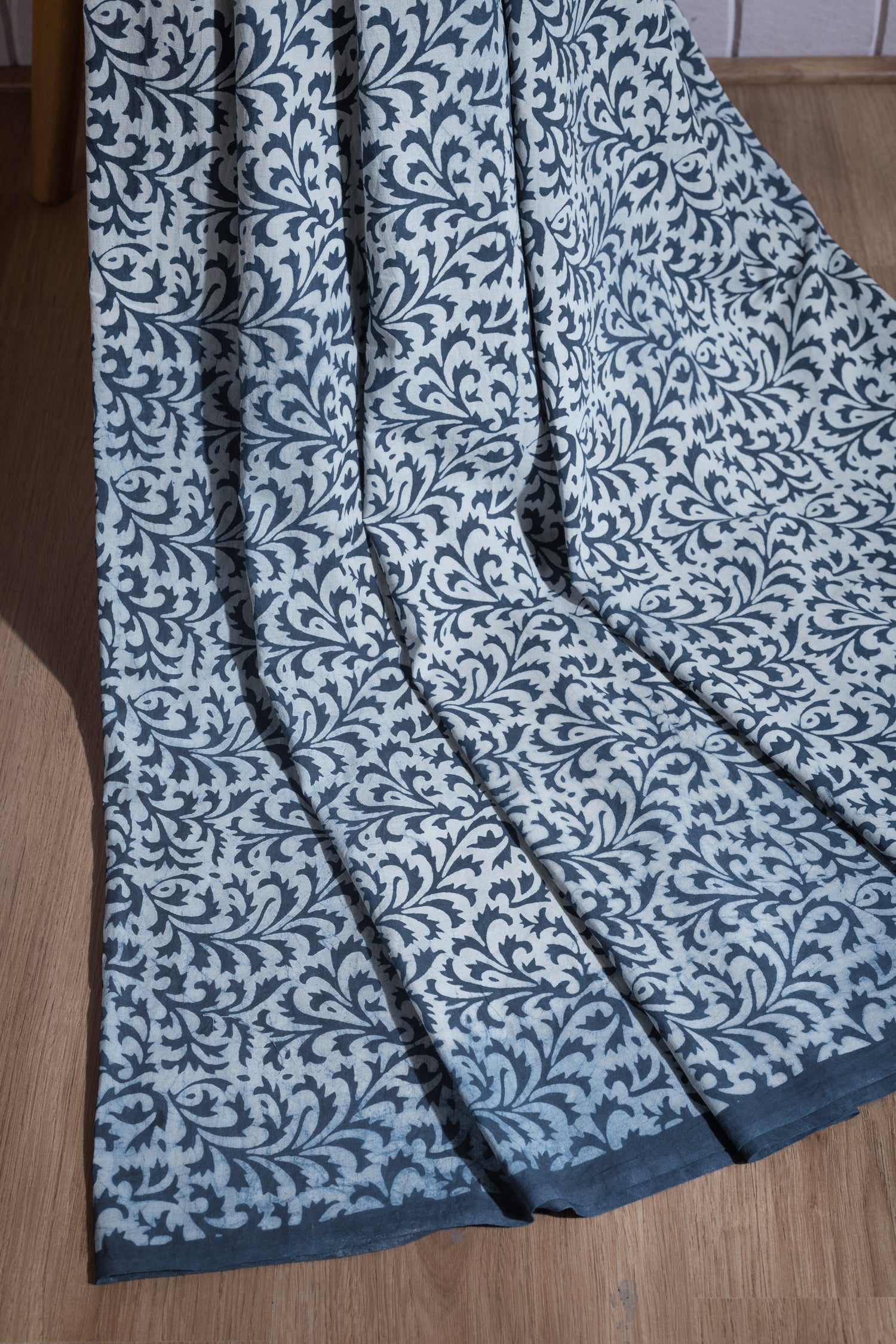Afreen Organic Printed White with Blue Cotton Fabric Sterling House
