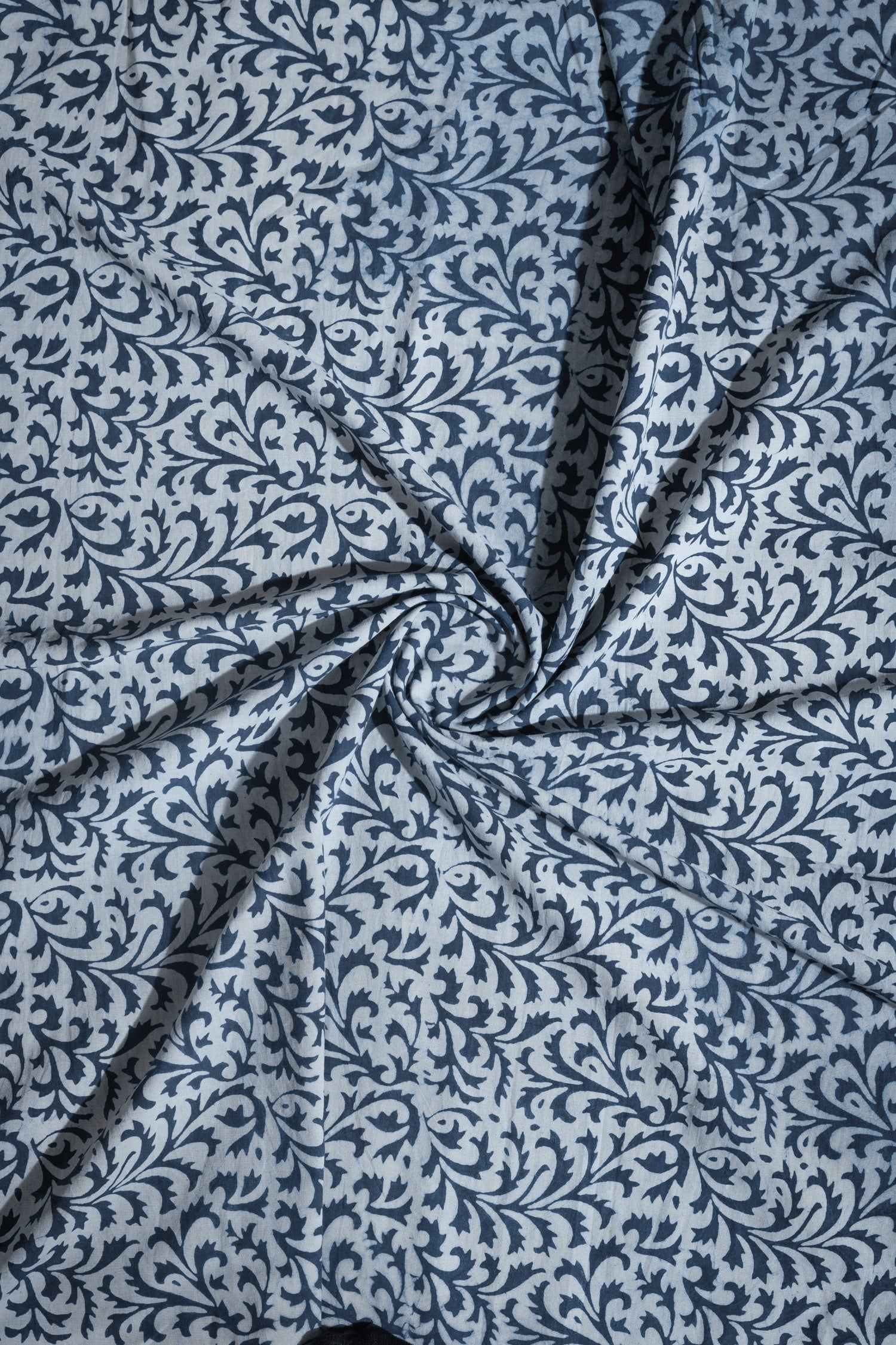 Afreen Organic Printed White with Blue Cotton Fabric Sterling House