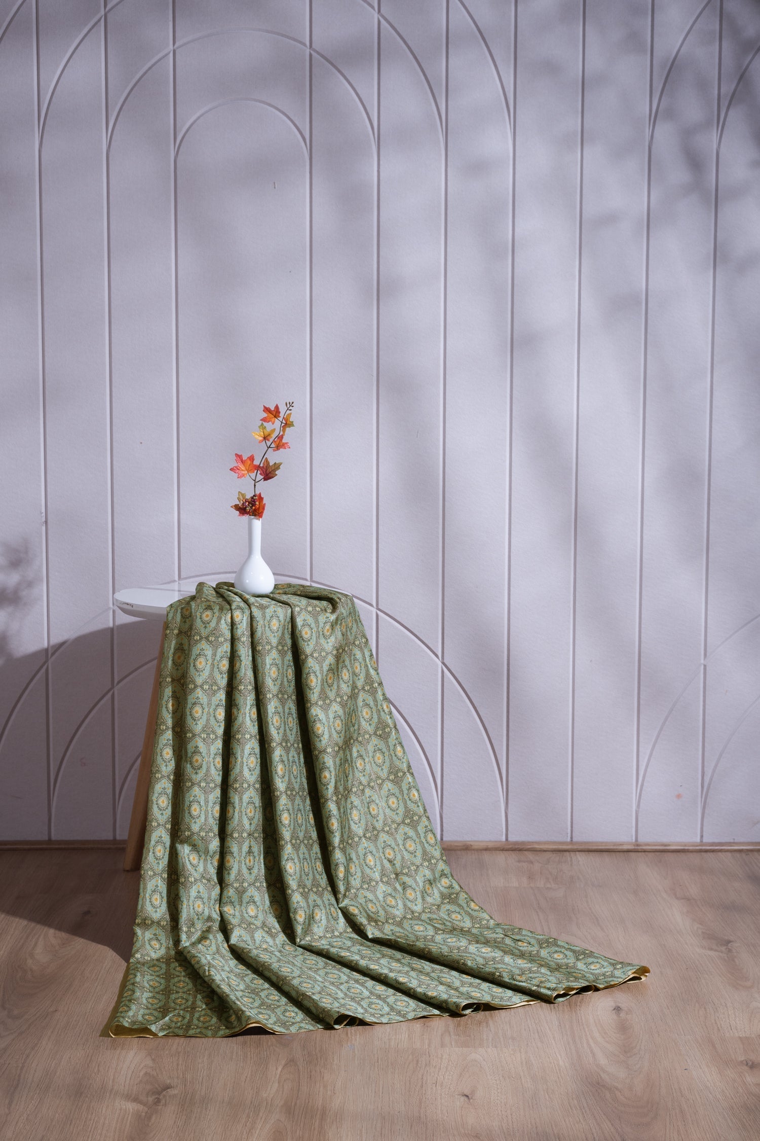 Luxe Printed Green Blend Silk Fabric Sterling House