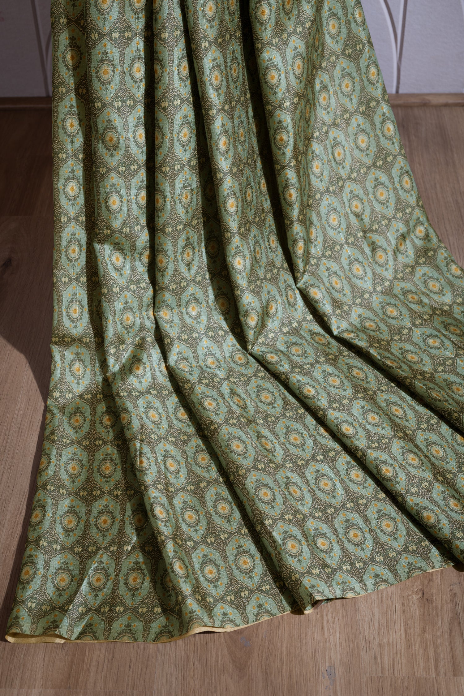 Luxe Printed Green Blend Silk Fabric Sterling House