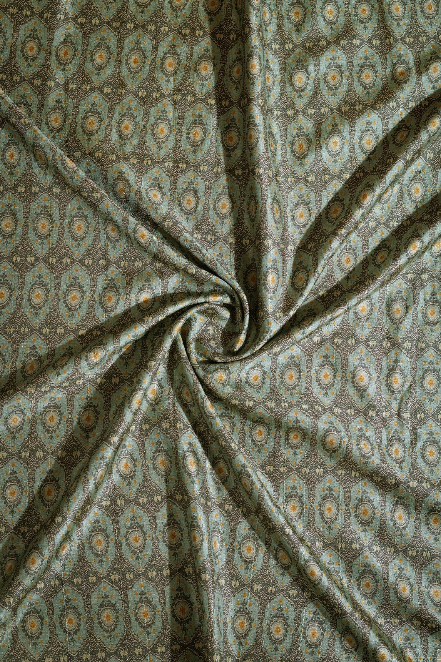 Luxe Printed Green Blend Silk Fabric Sterling House