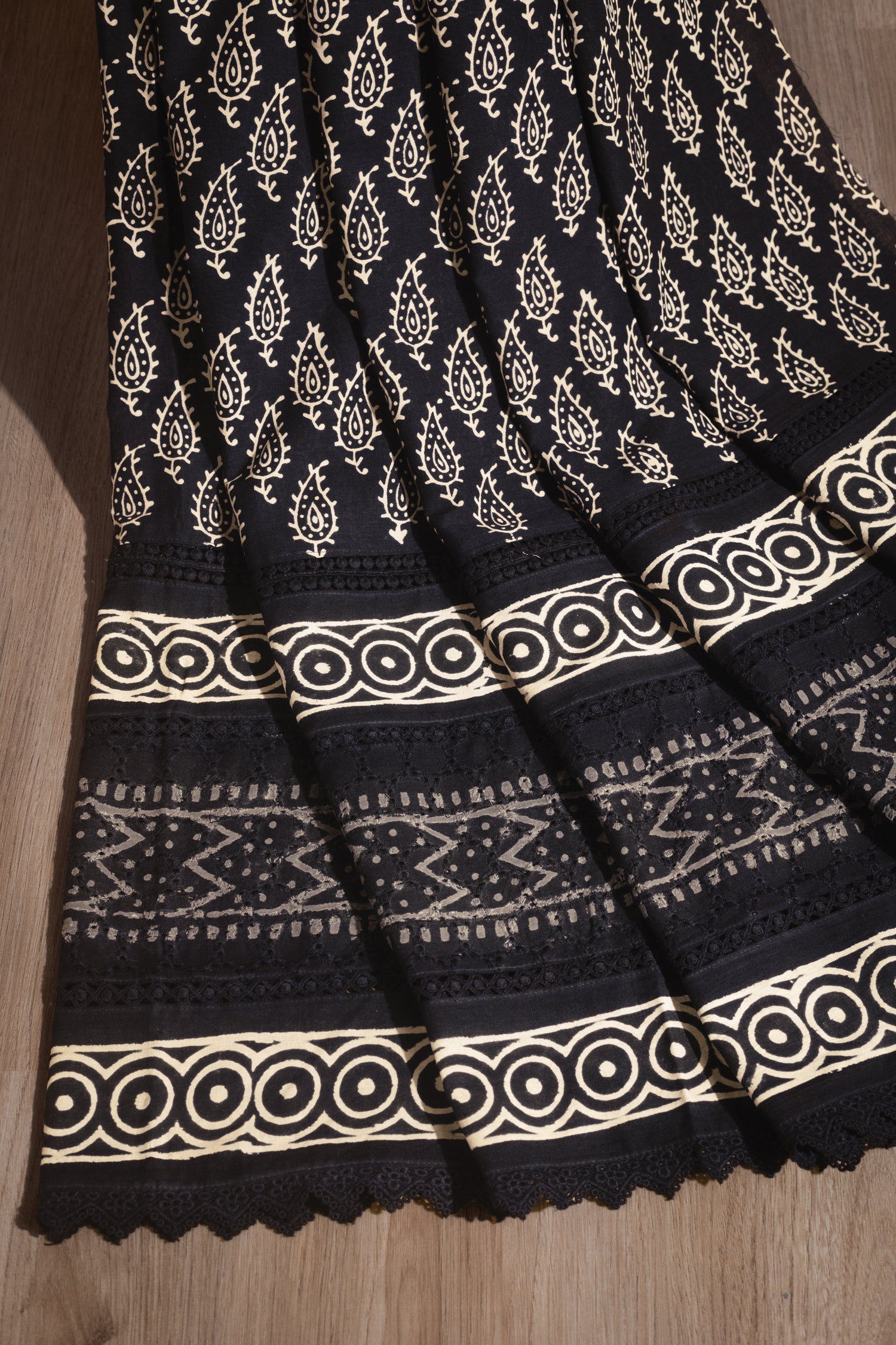 Afreen Black Organic Printed Cotton Fabric Sterling House