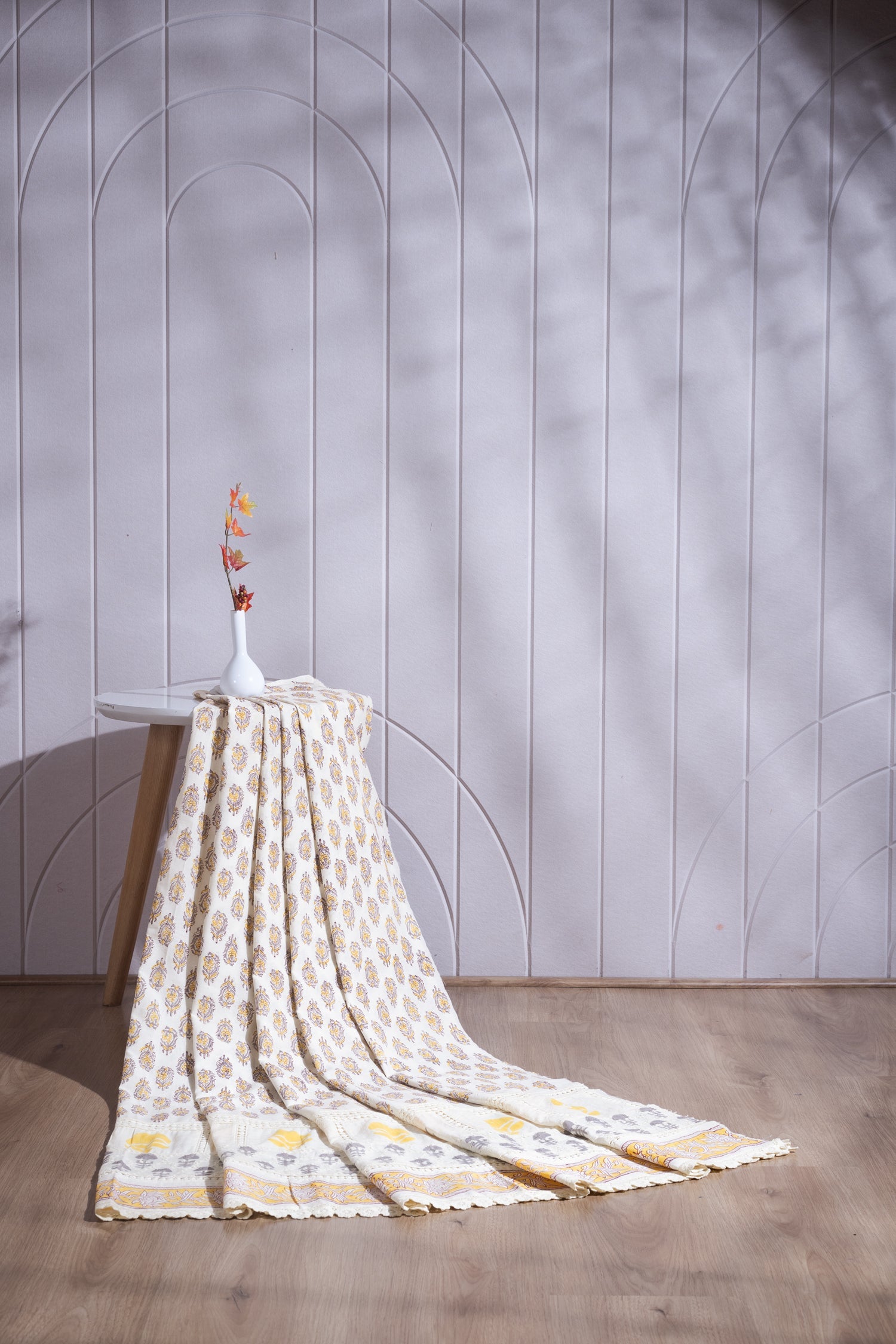 Afreen White With Yellow Lace Organic Printed Cotton Fabric Sterling House