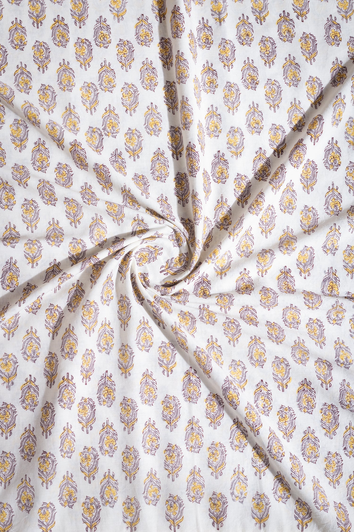 Afreen White With Yellow Lace Organic Printed Cotton Fabric