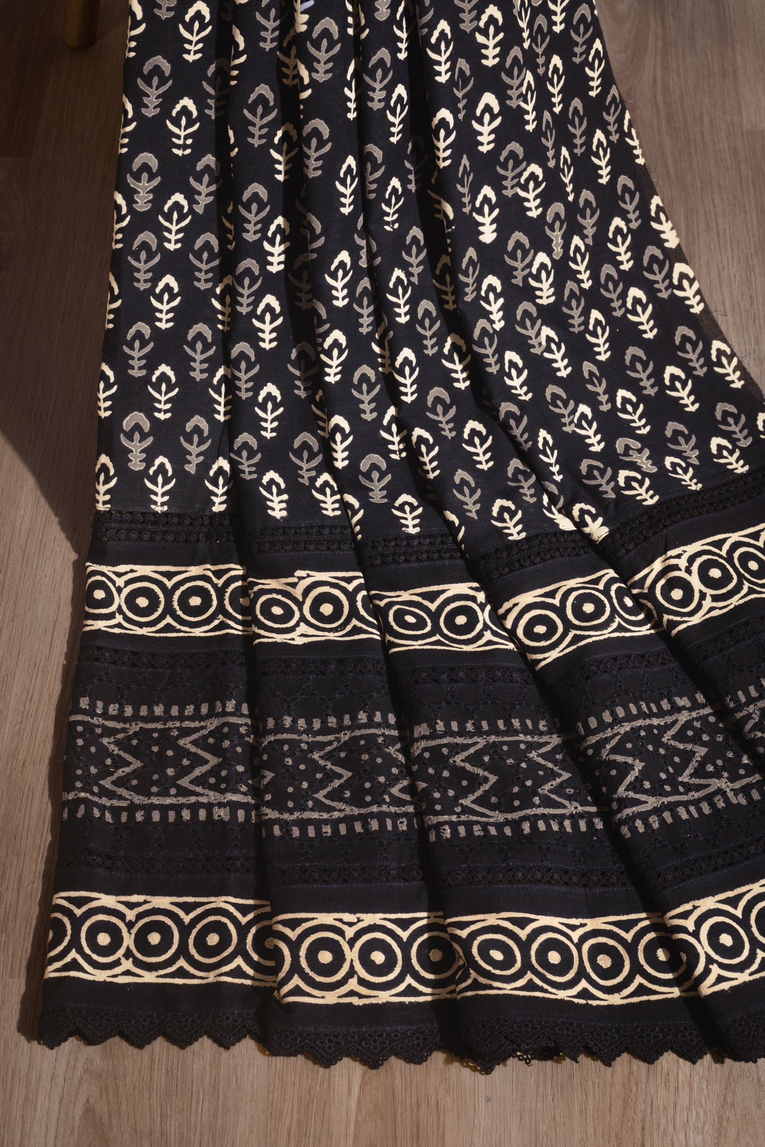 Afreen Black Organic Printed Cotton Fabric Sterling House