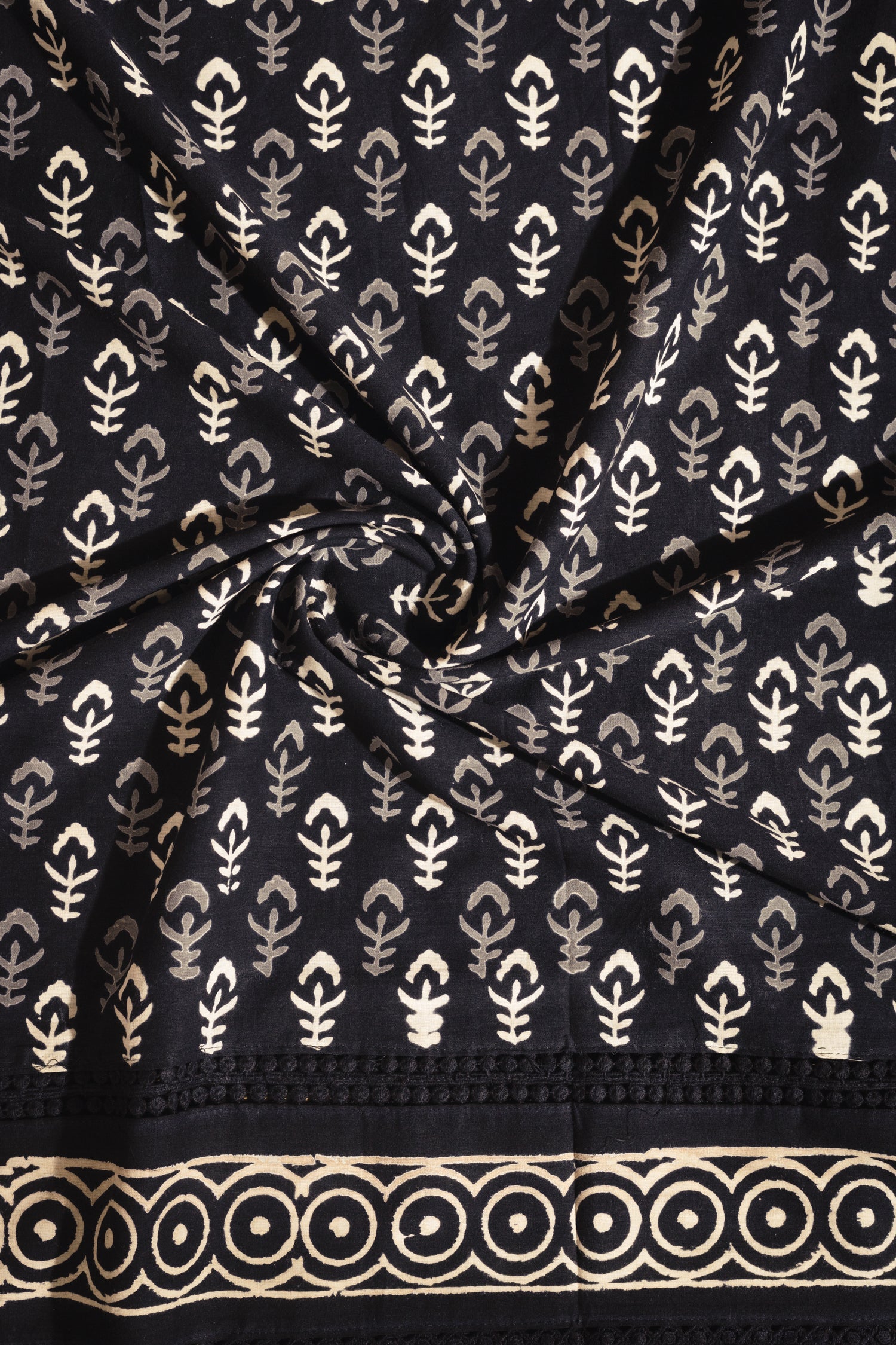 Afreen Black Organic Printed Cotton Fabric Sterling House