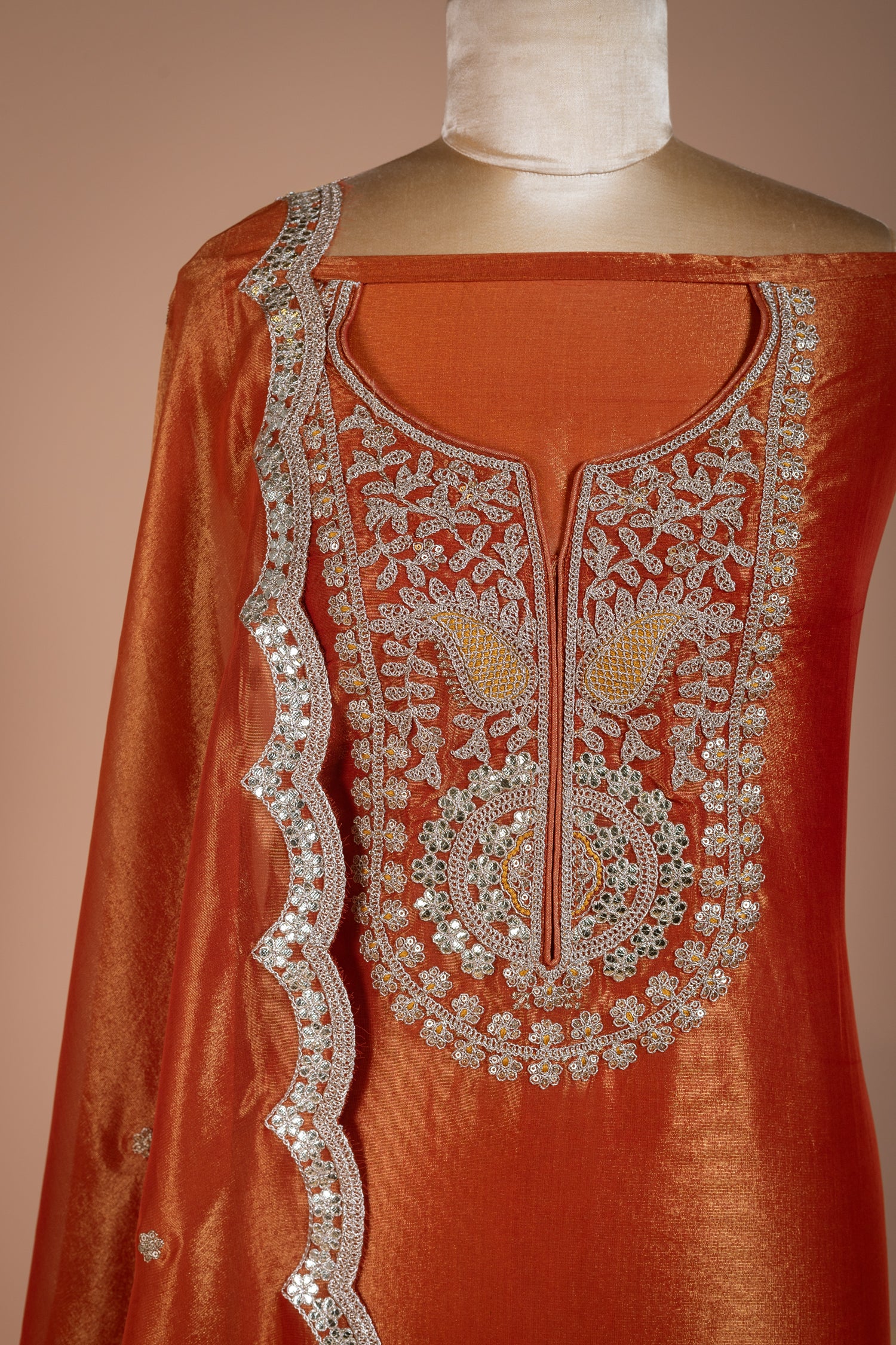 Luxe Orange Shimmer Silk Blend Suit Set