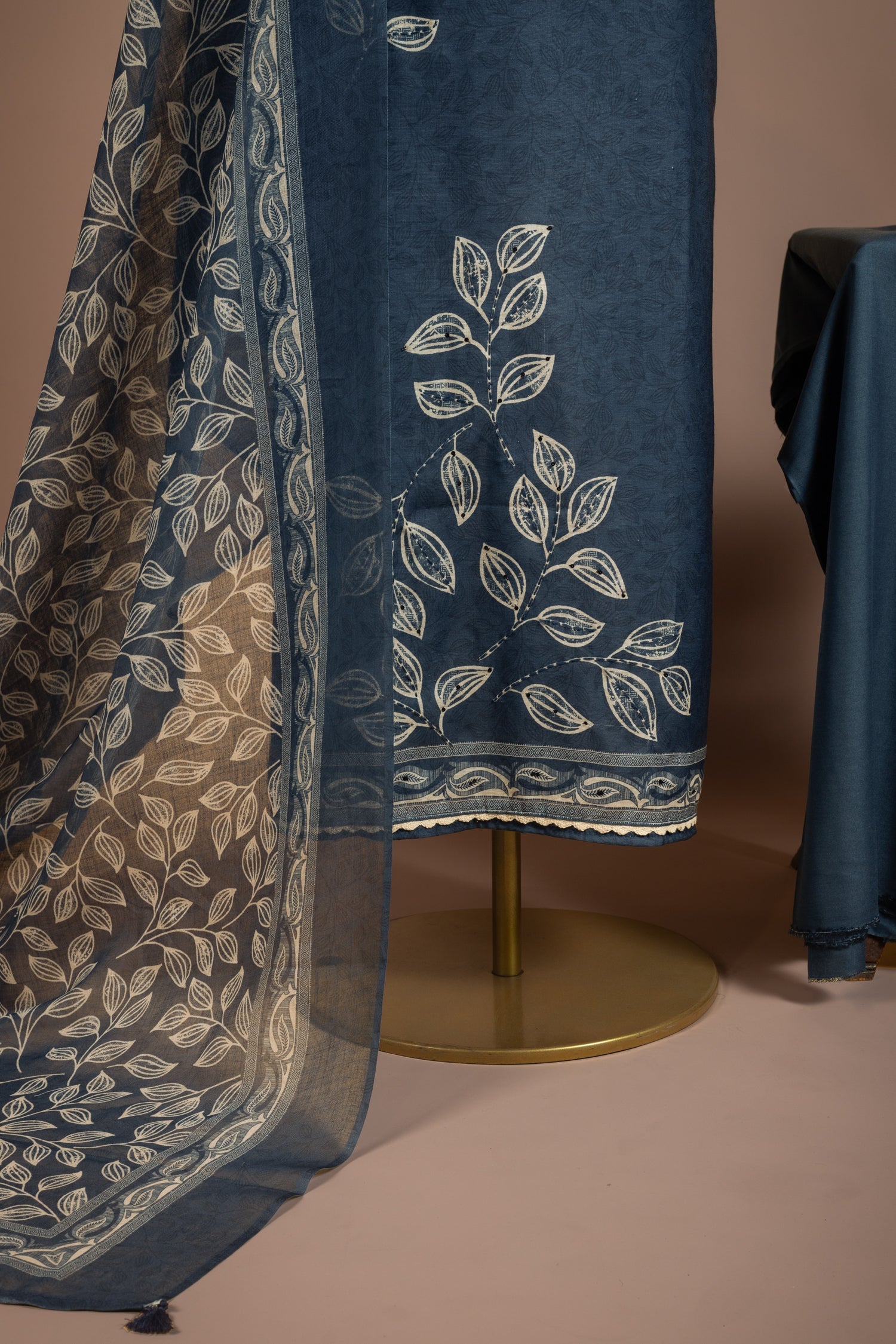 Linen Cotton Navy Blue Unstitched Suit Set Sterling House