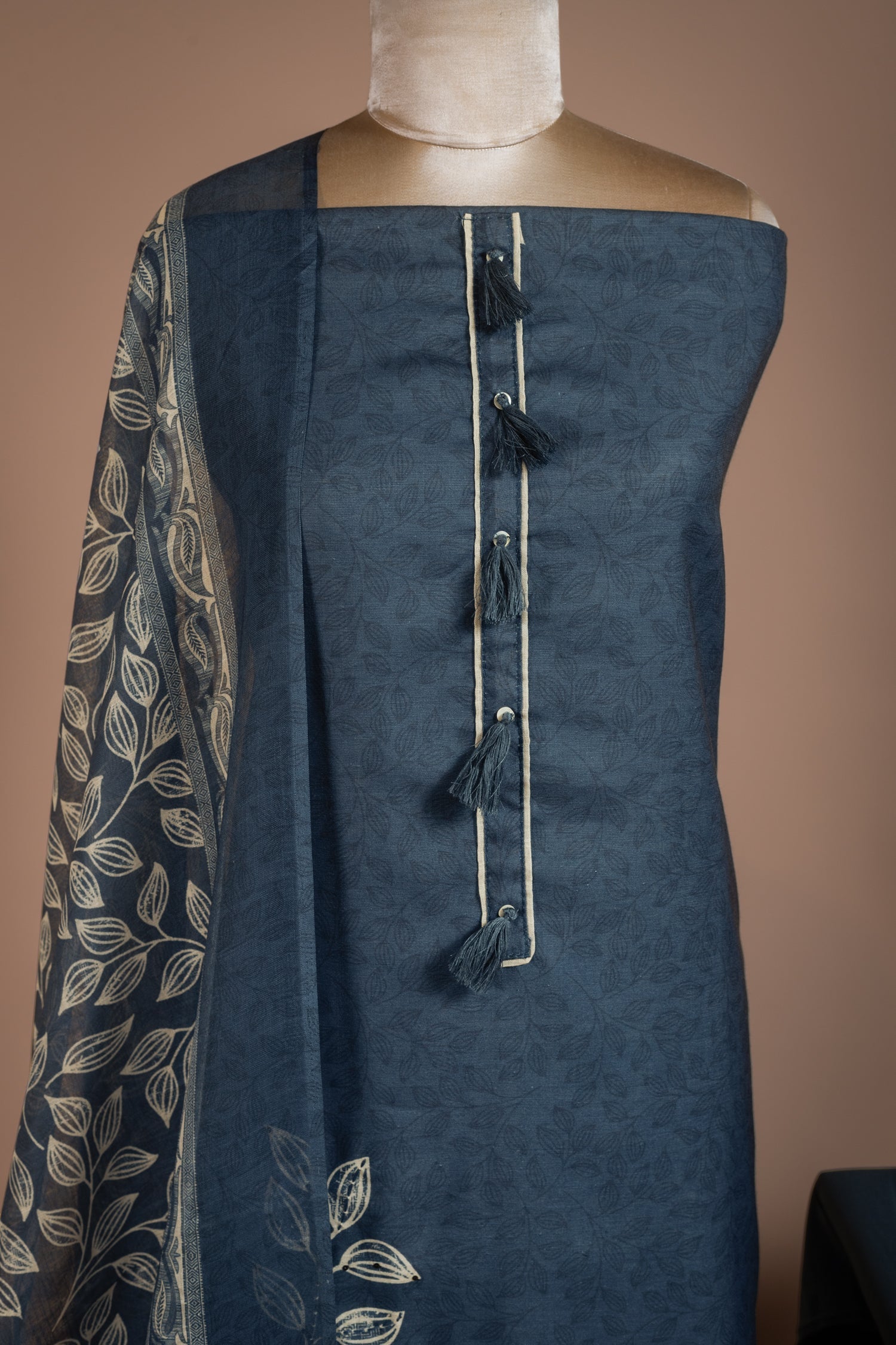 Linen Cotton Navy Blue Unstitched Suit Set Sterling House