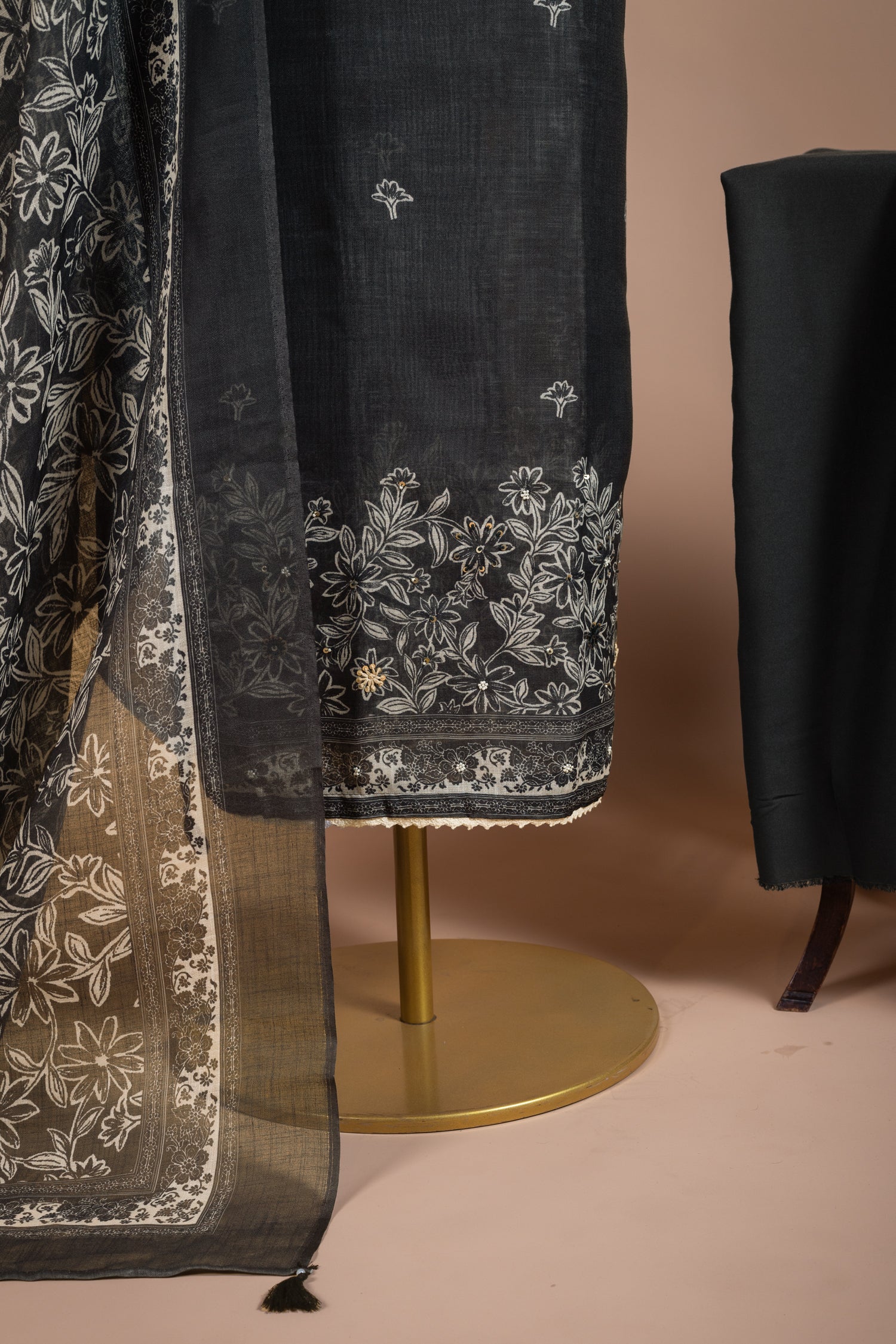Linen Cotton Black Unstitched Suit Set Sterling House