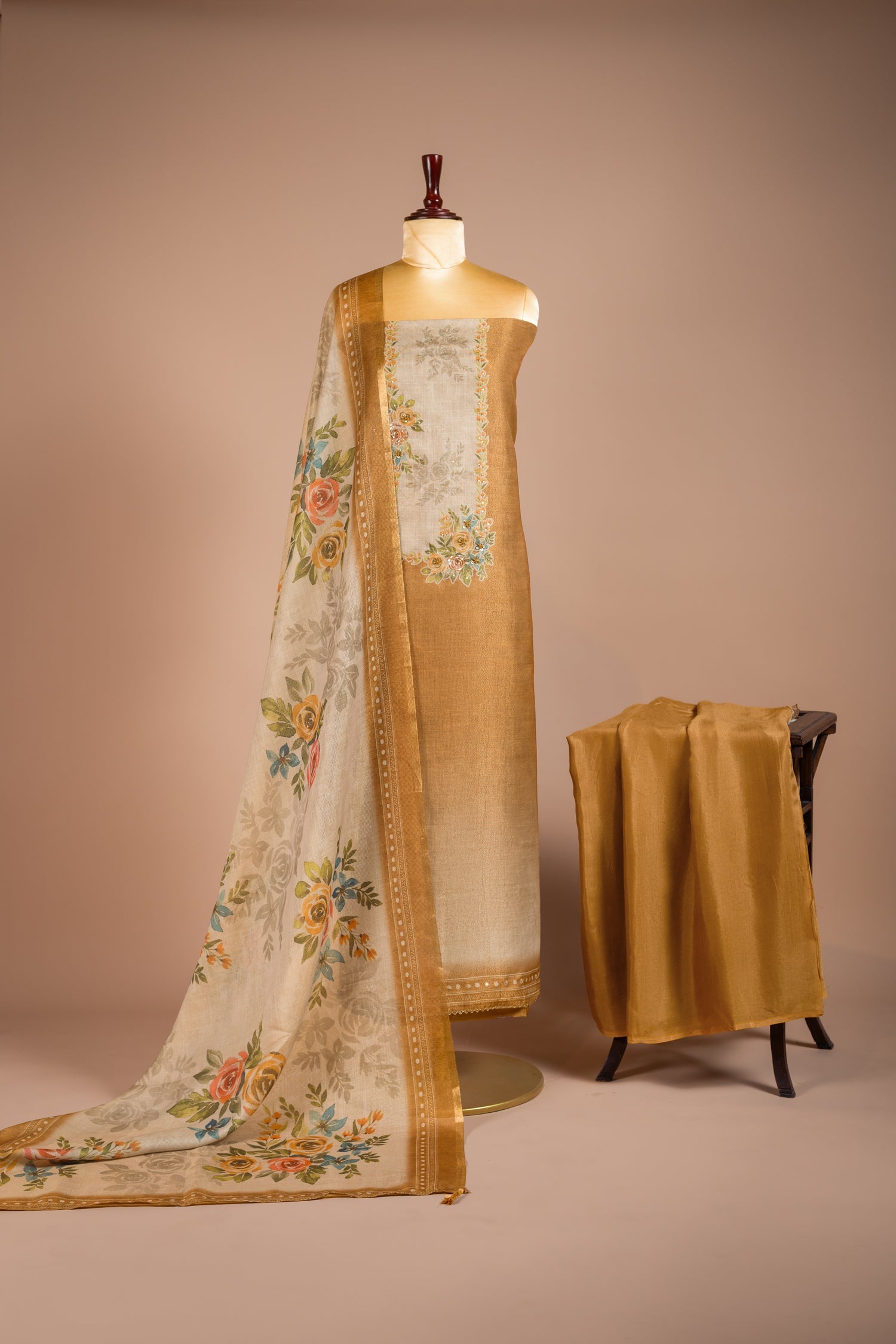 Anokhi Yellow Ombre Shimmer Silk Blend Unstitched Suit Set Sterling House