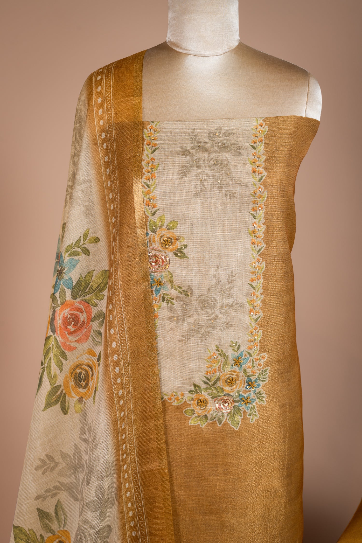 Anokhi Yellow Ombre Shimmer Silk Blend Unstitched Suit Set Sterling House