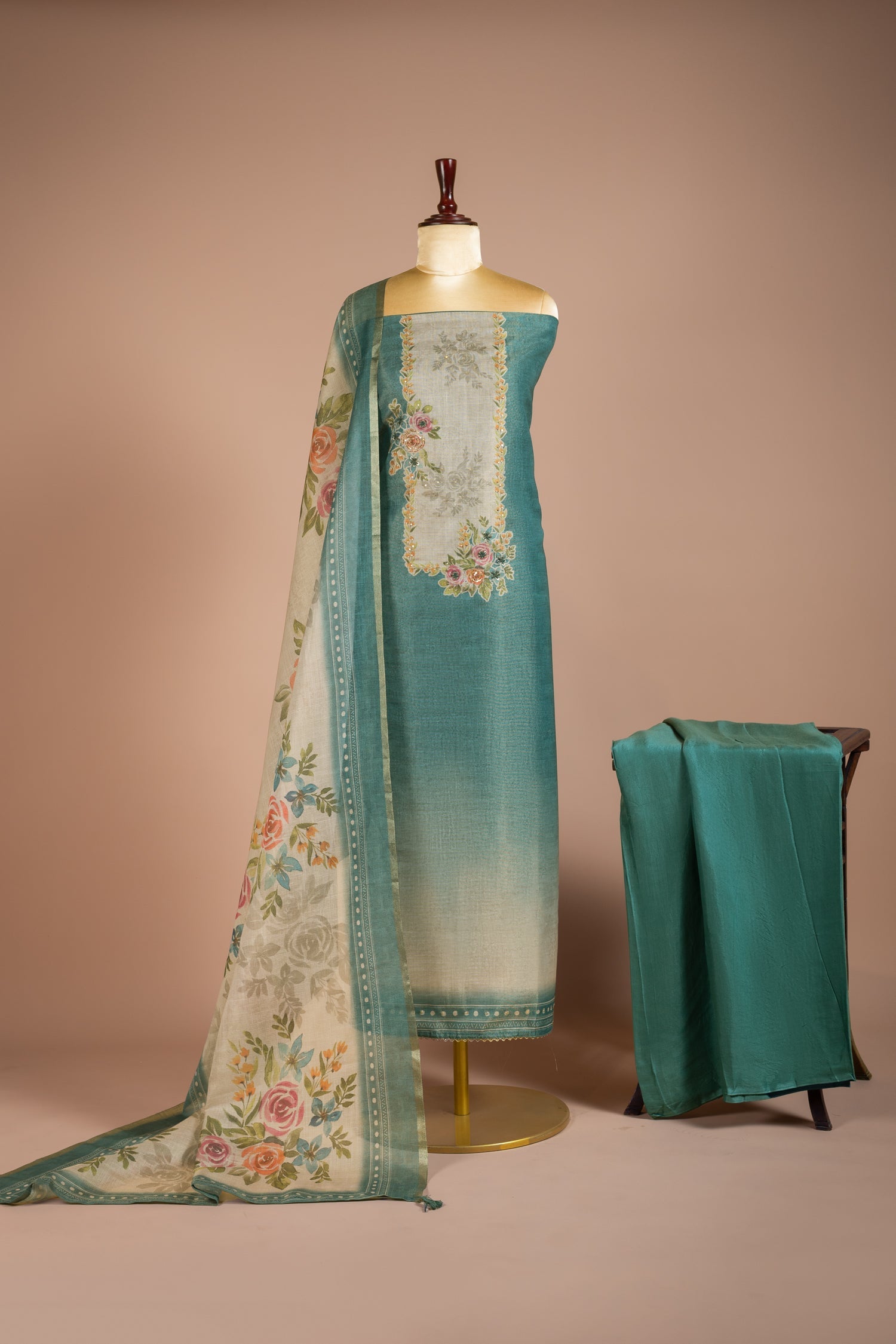 Anokhi Blue Ombre Shimmer Silk Blend Unstitched Suit Set Sterling House