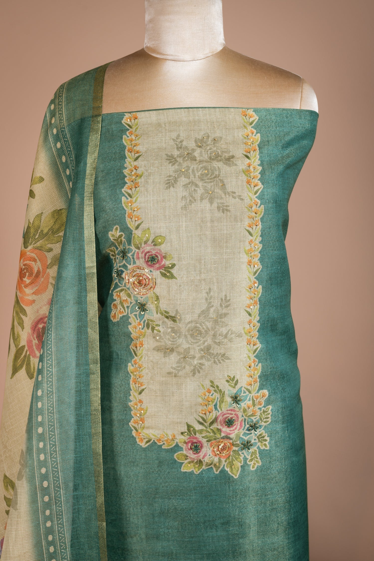 Anokhi Blue Ombre Shimmer Silk Blend Unstitched Suit Set Sterling House