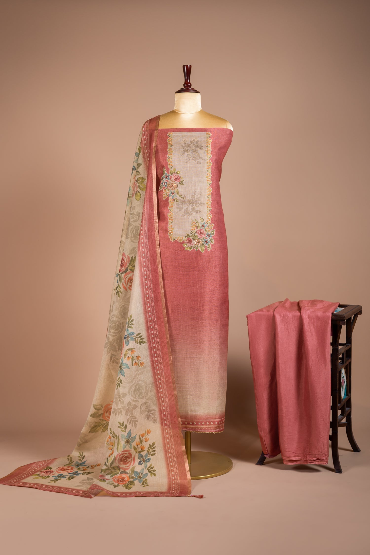 Anokhi Pink Ombre Shimmer Silk Blend Unstitched Suit Set Sterling House