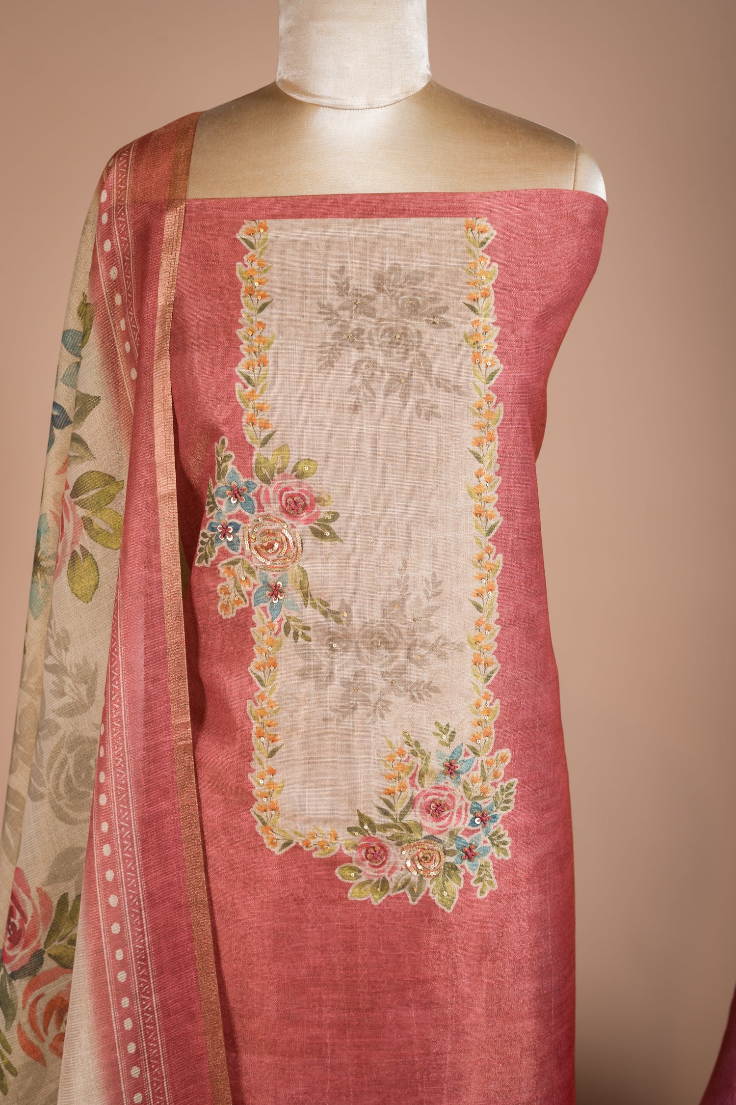 Anokhi Pink Ombre Shimmer Silk Blend Unstitched Suit Set Sterling House