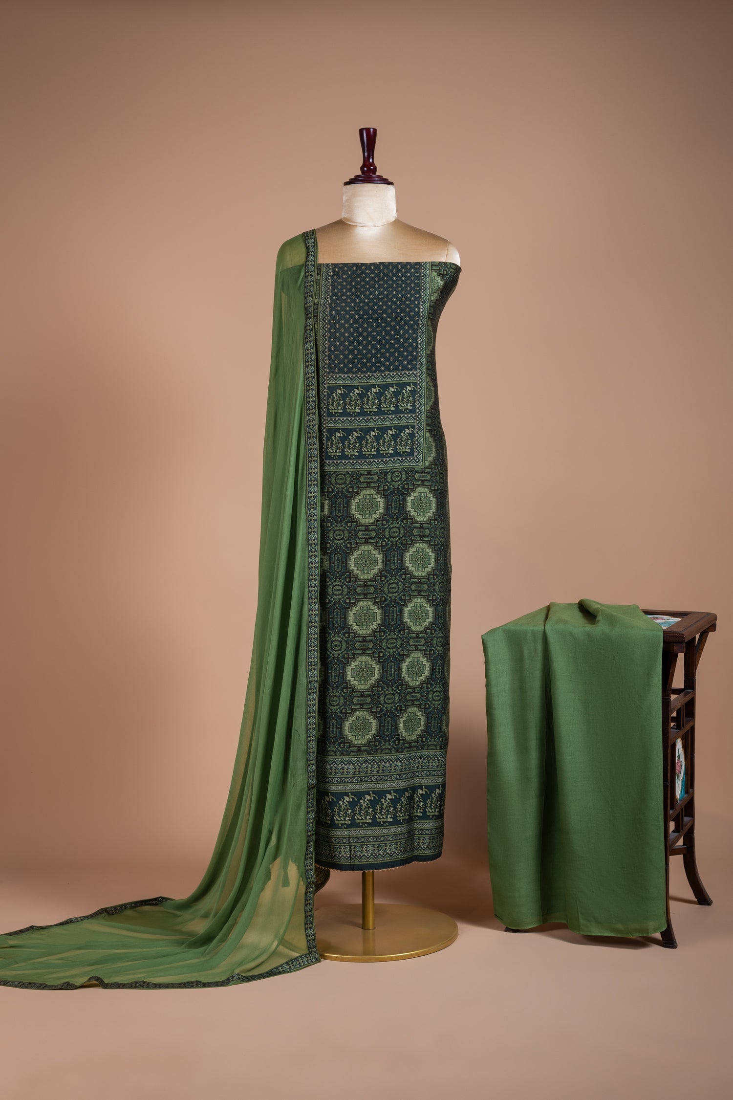 Roze Printed Muslin Blue with Green Unstitched Suit Set Sterling House
