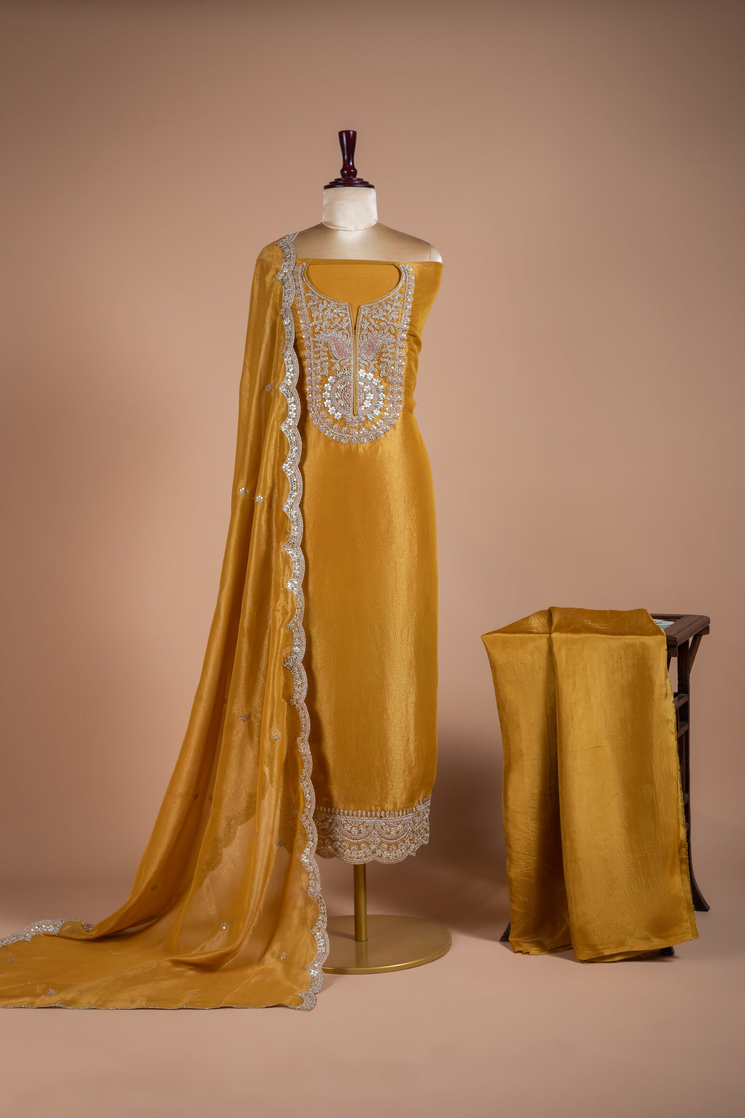 Luxe Yellow Shimmer Silk Suit Set