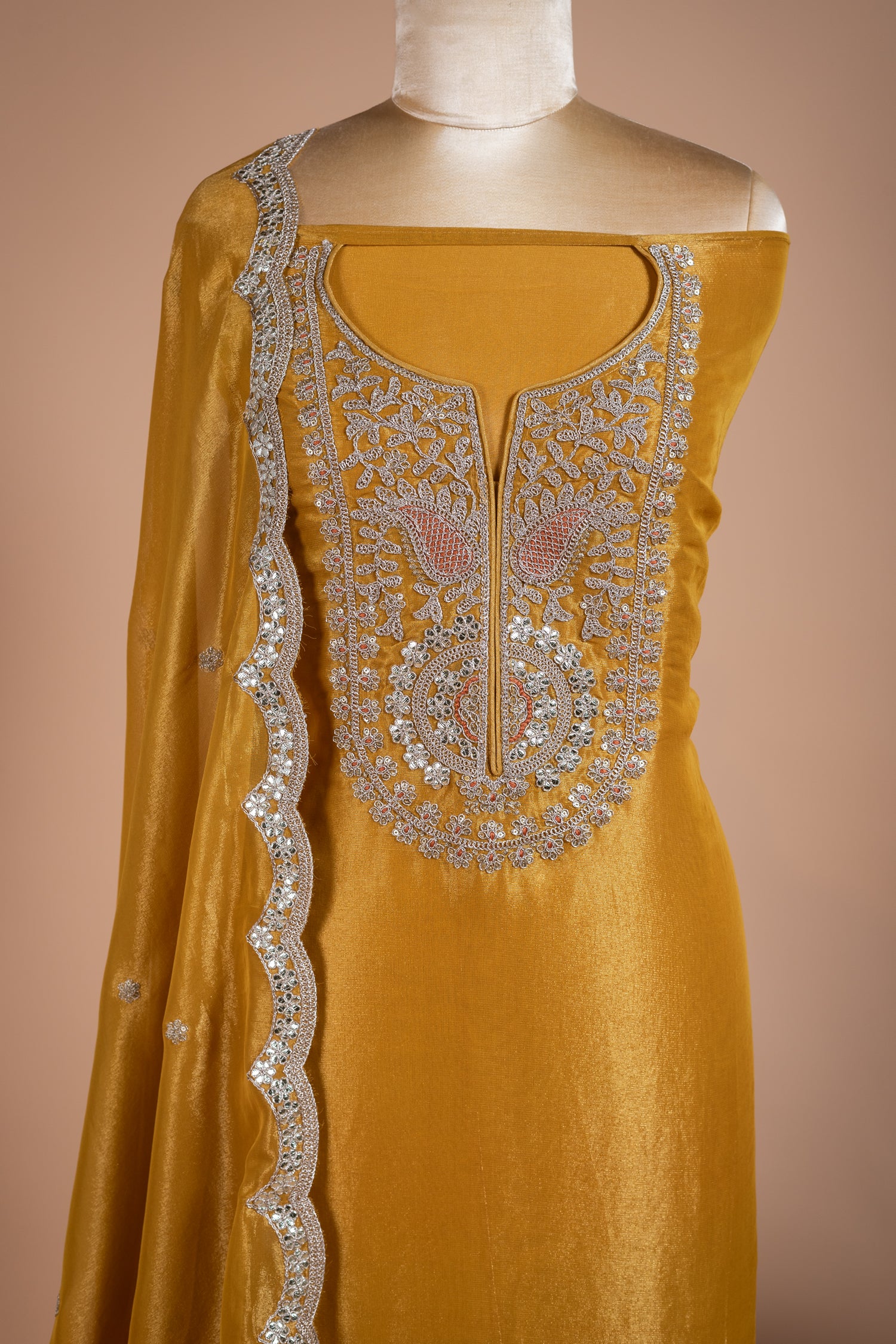 Luxe Yellow Shimmer Silk Unstitched Suit Set