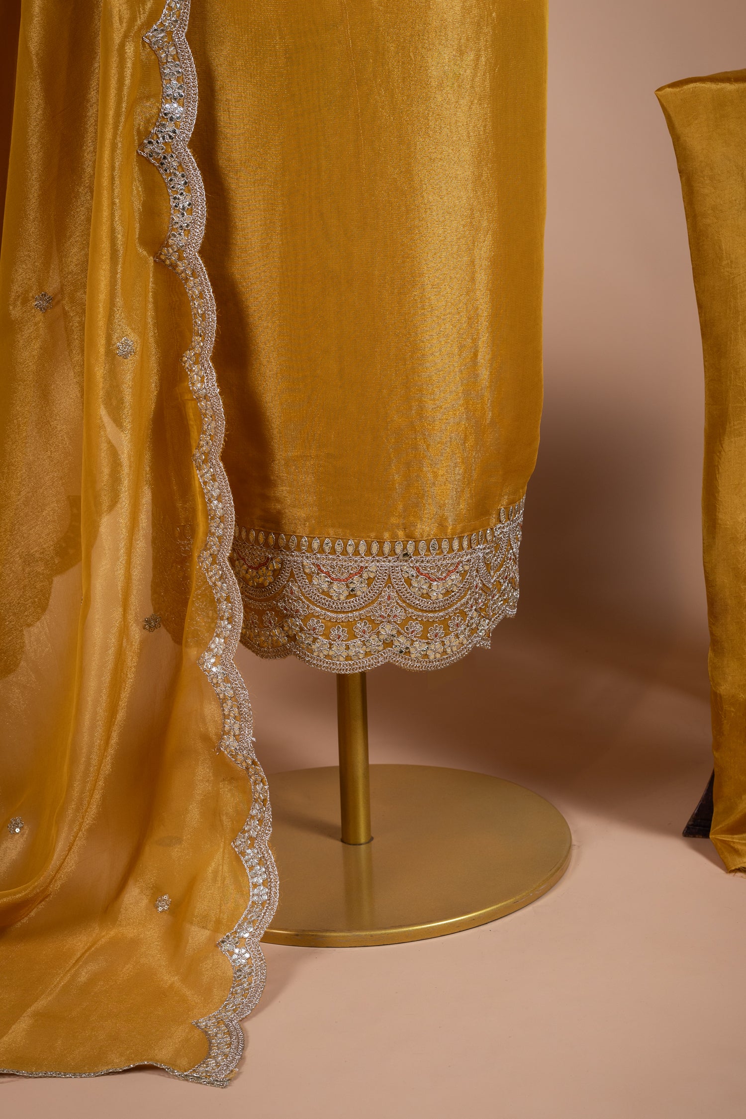 Luxe Yellow Shimmer Silk Unstitched Suit Set