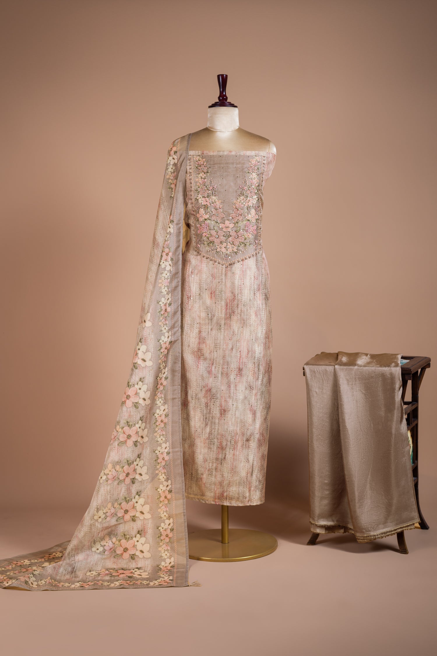 Luxe Pink Kota Shimmer Blend Unstitched Suit Set