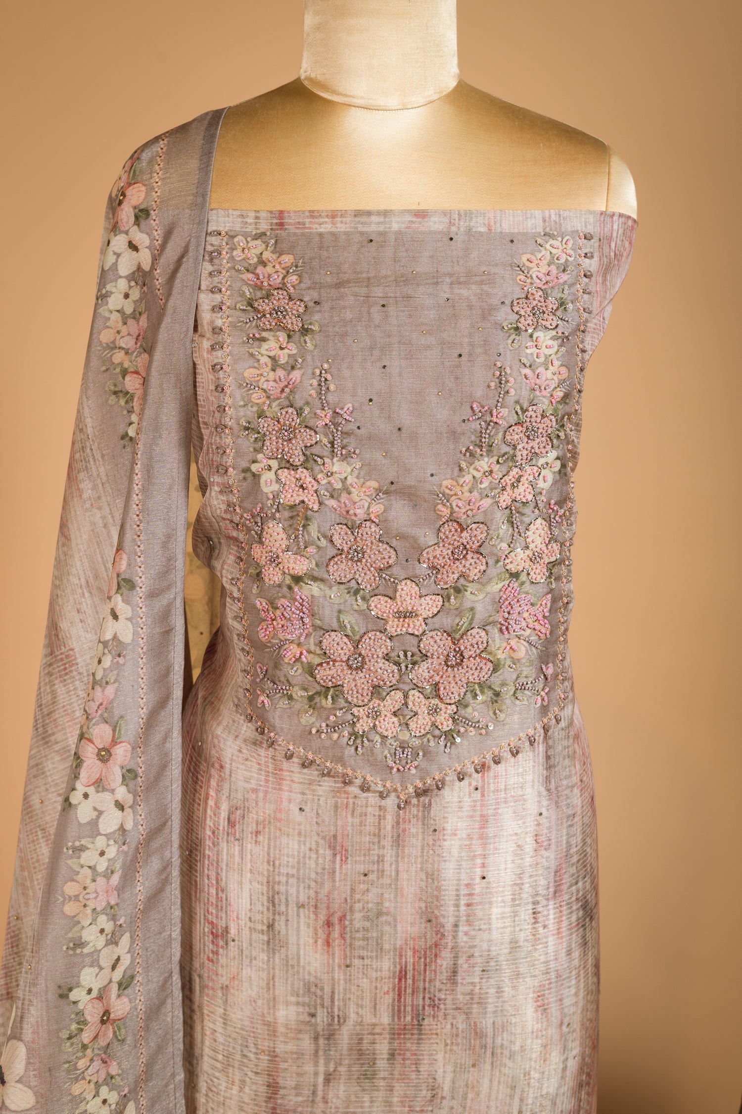 Luxe Pink Kota Shimmer Blend Unstitched Suit Set Sterling House