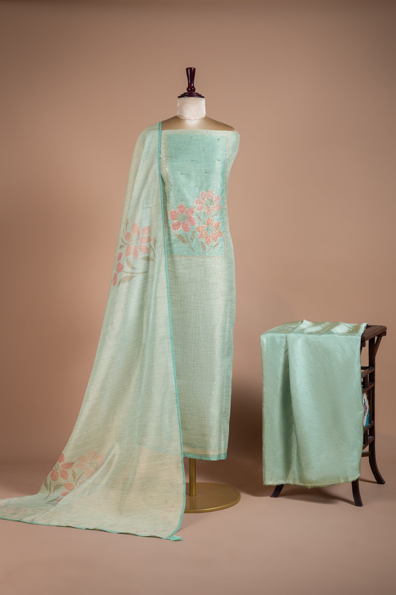 Luxe Blue Kota Shimmer Blend Unstitched Suit Set