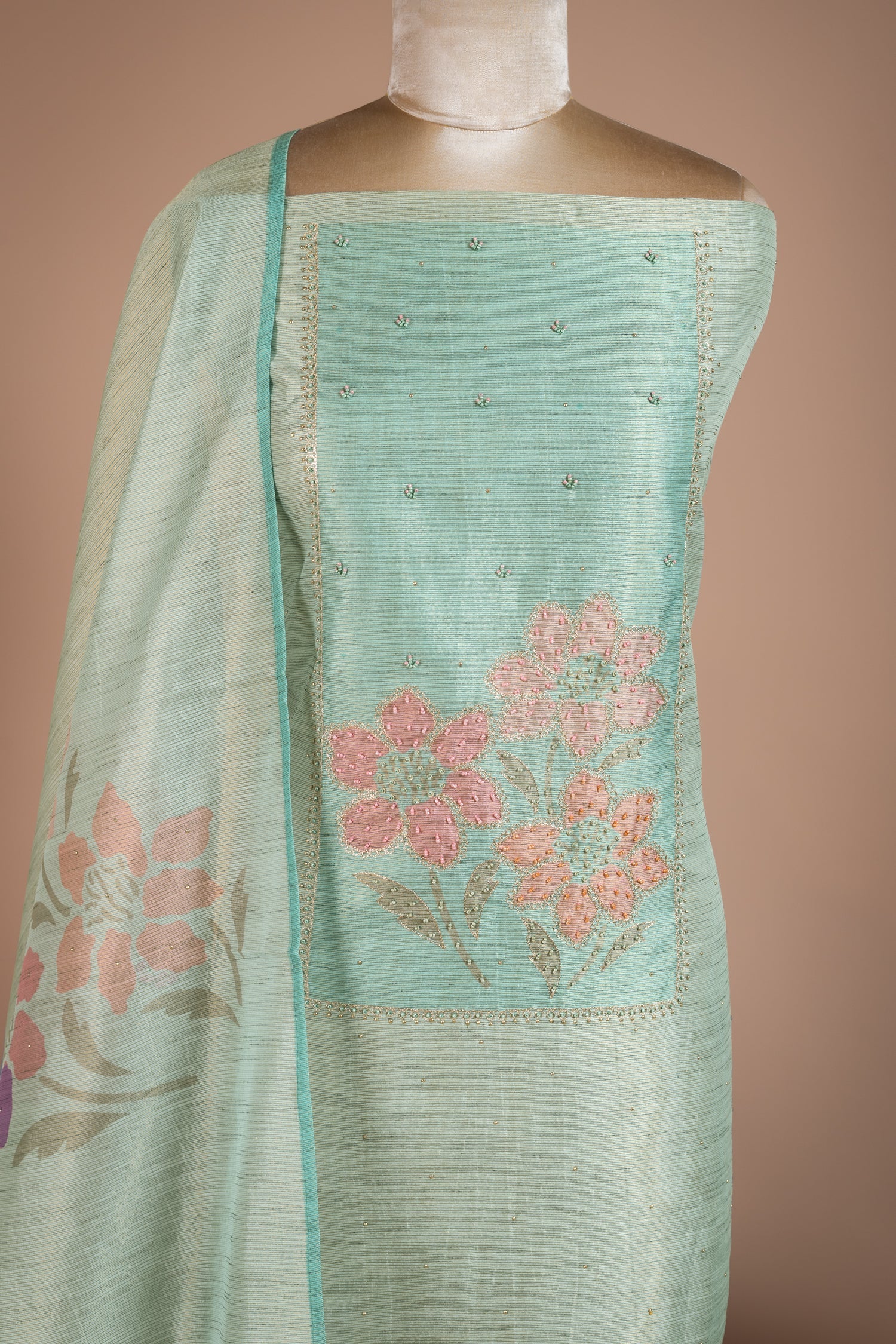 Luxe Blue Kota Shimmer Blend Unstitched Suit Set Sterling House