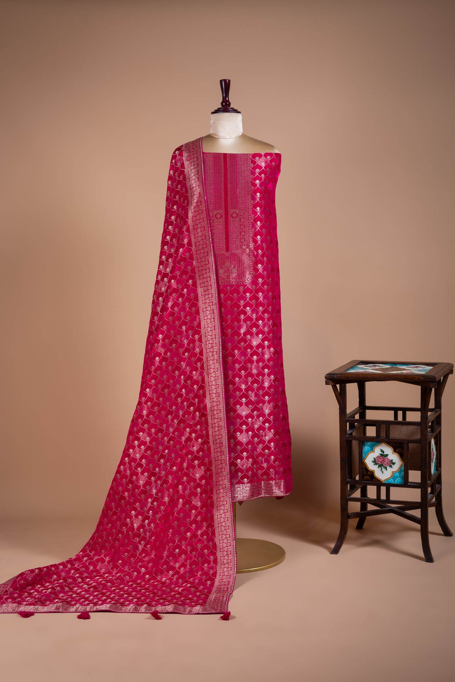 Luxe Rani Pink Banarasi Silk Blend Suit set