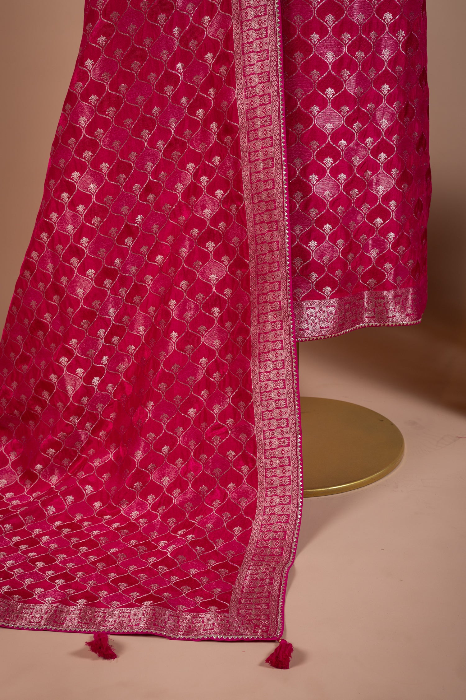 Luxe Rani Pink Banarasi Silk Blend Suit set