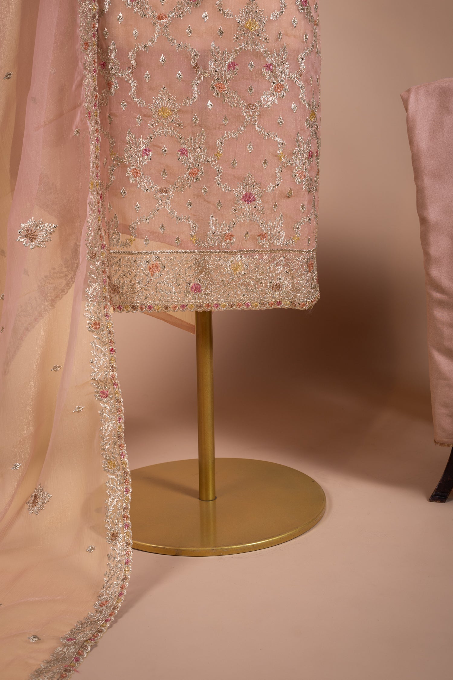 Luxe Pink Crush Shimmer Organza Unstitched Suit Set Sterling House