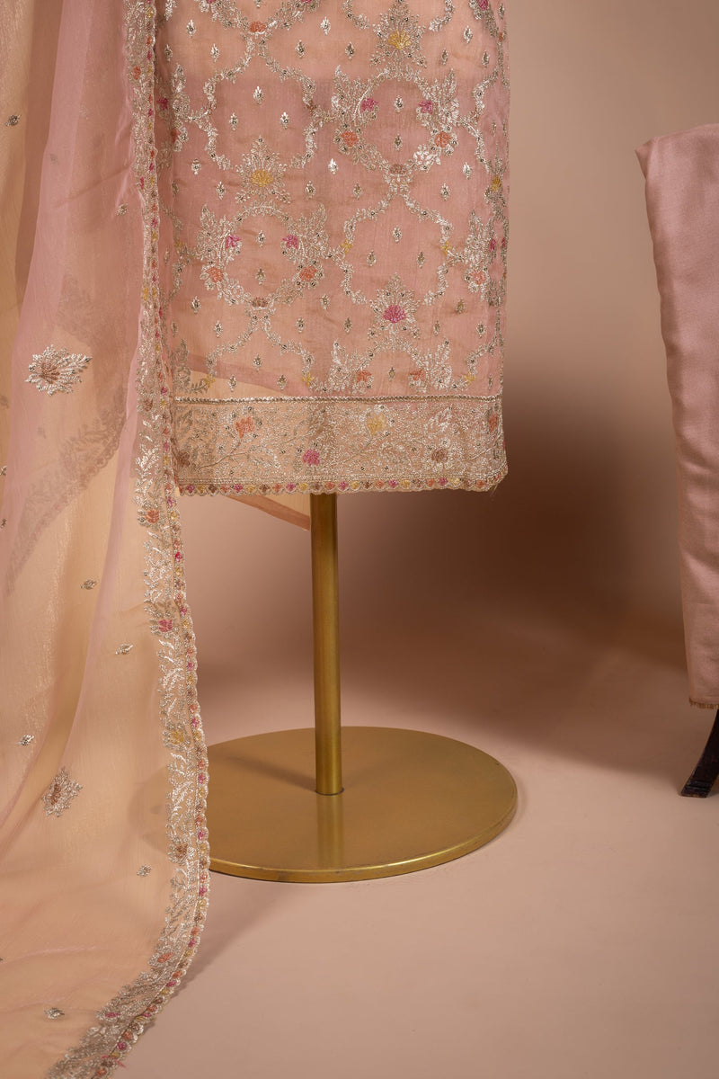 Luxe Pink Crush Shimmer Organza Unstitched Suit Set Sterling House